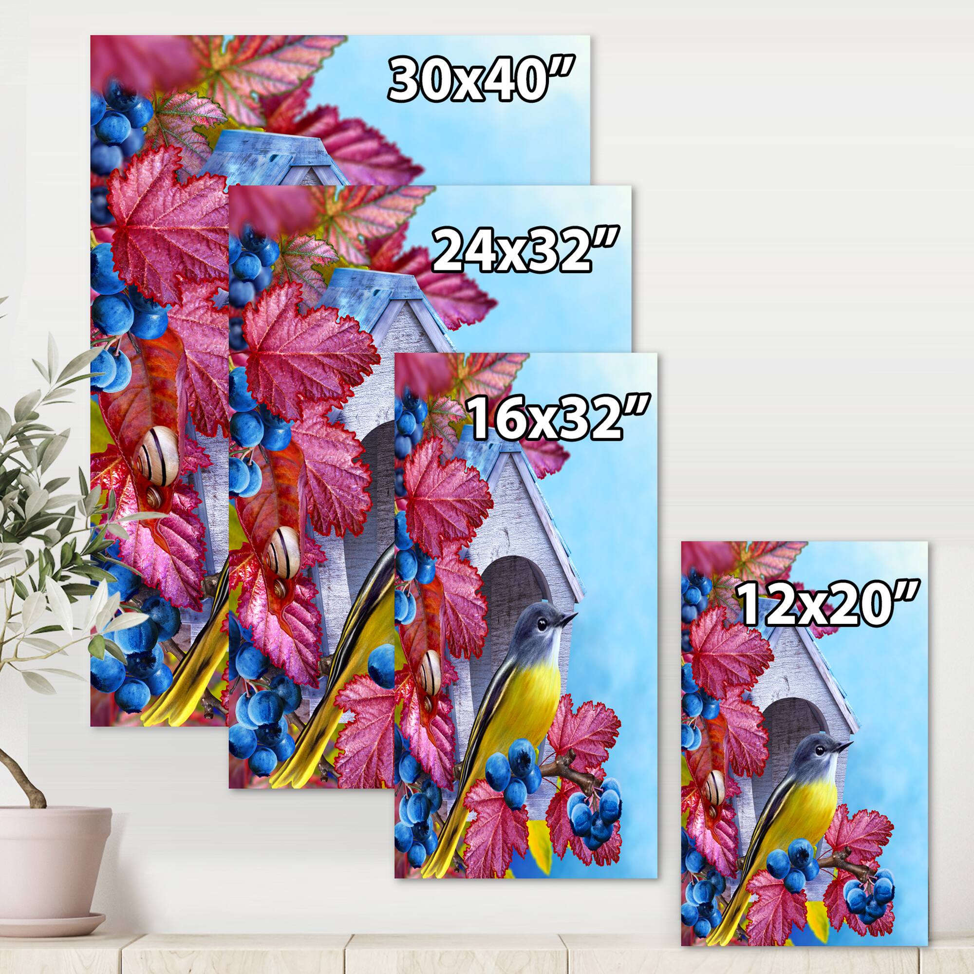 Designart - Titmouse Bird Sitting On A Branch Near A Birdhouse - Traditional Canvas Wall Art Print