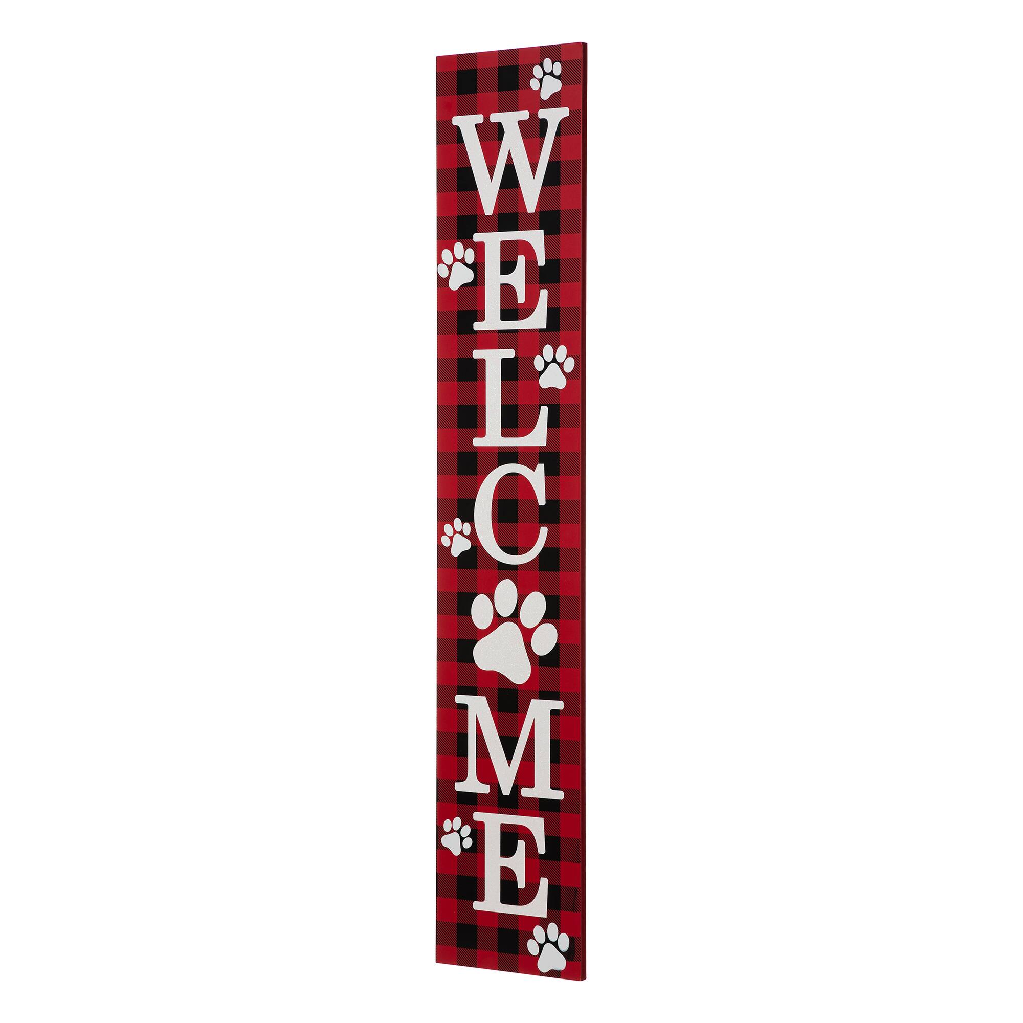 Glitzhome&#xAE; 42&#x22; Plaid Pet &#x22;WELCOME&#x22; Wooden Porch Sign
