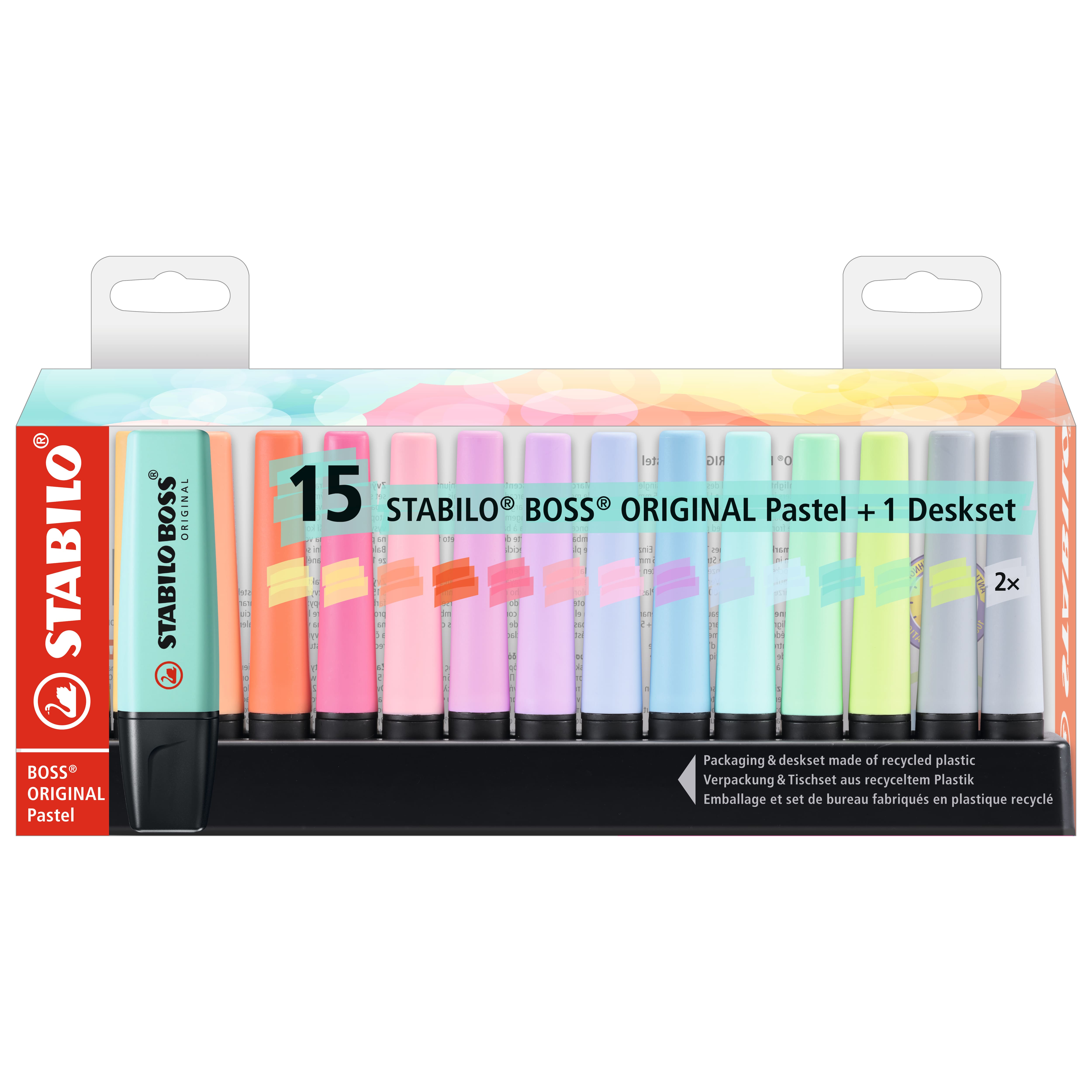 STABILO&#xAE; BOSS&#xAE; Original 15-Color Pastel Highlighters &#x26; Desk Set