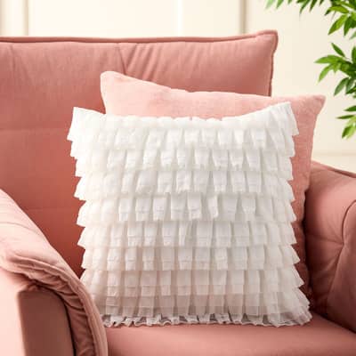White Ruffle Trimmed Pillow