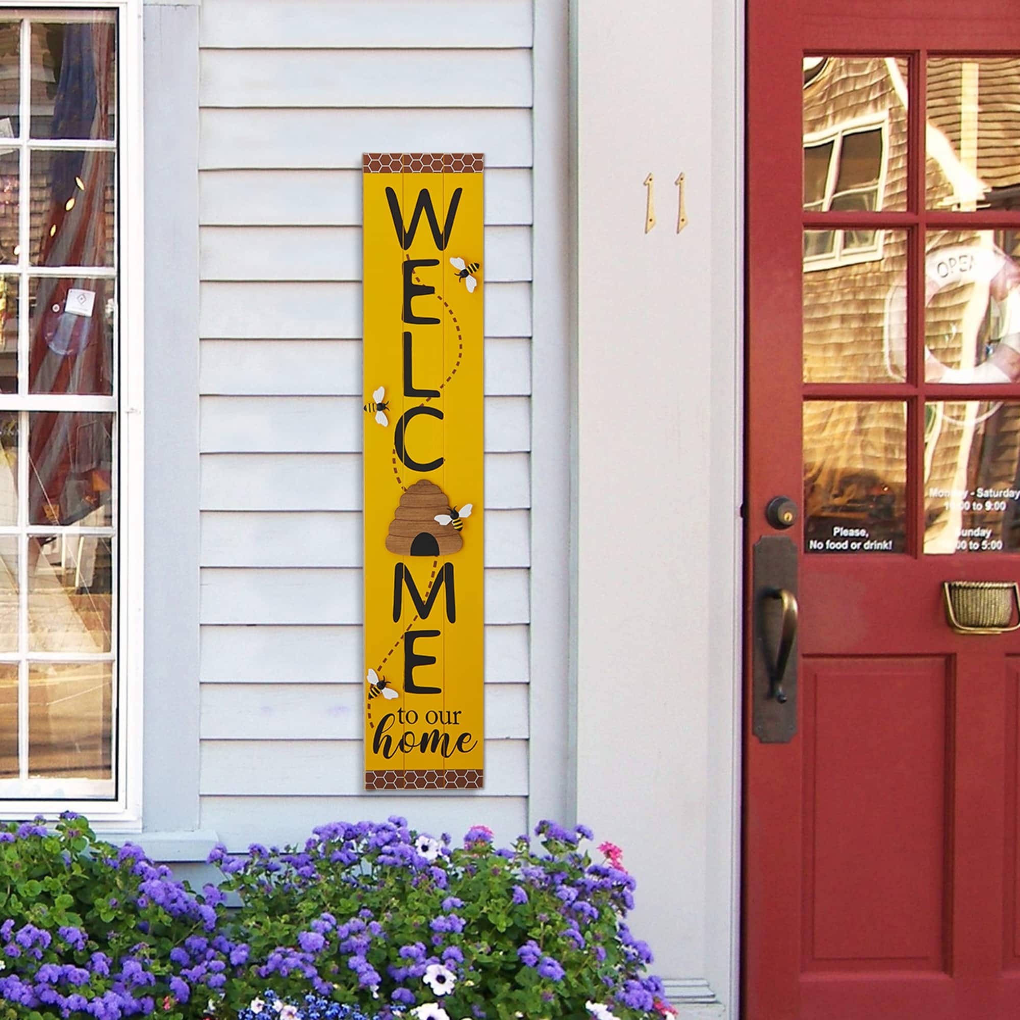 Glitzhome&#xAE; 42&#x22; Wood Bees WELCOME Porch Sign