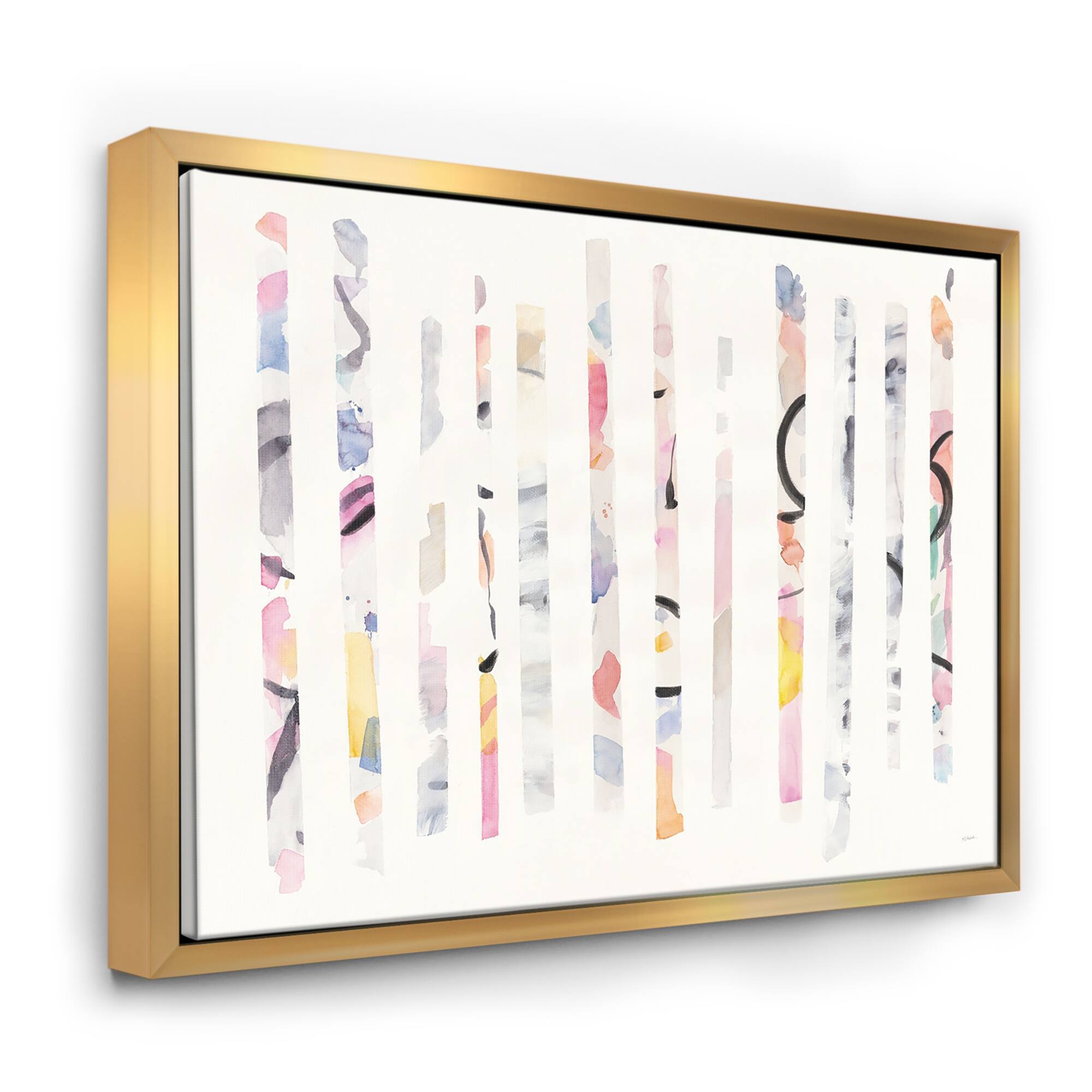 Designart - Multi-Color Geometric Bars - Modern Transitional Canvas in Gold Frame
