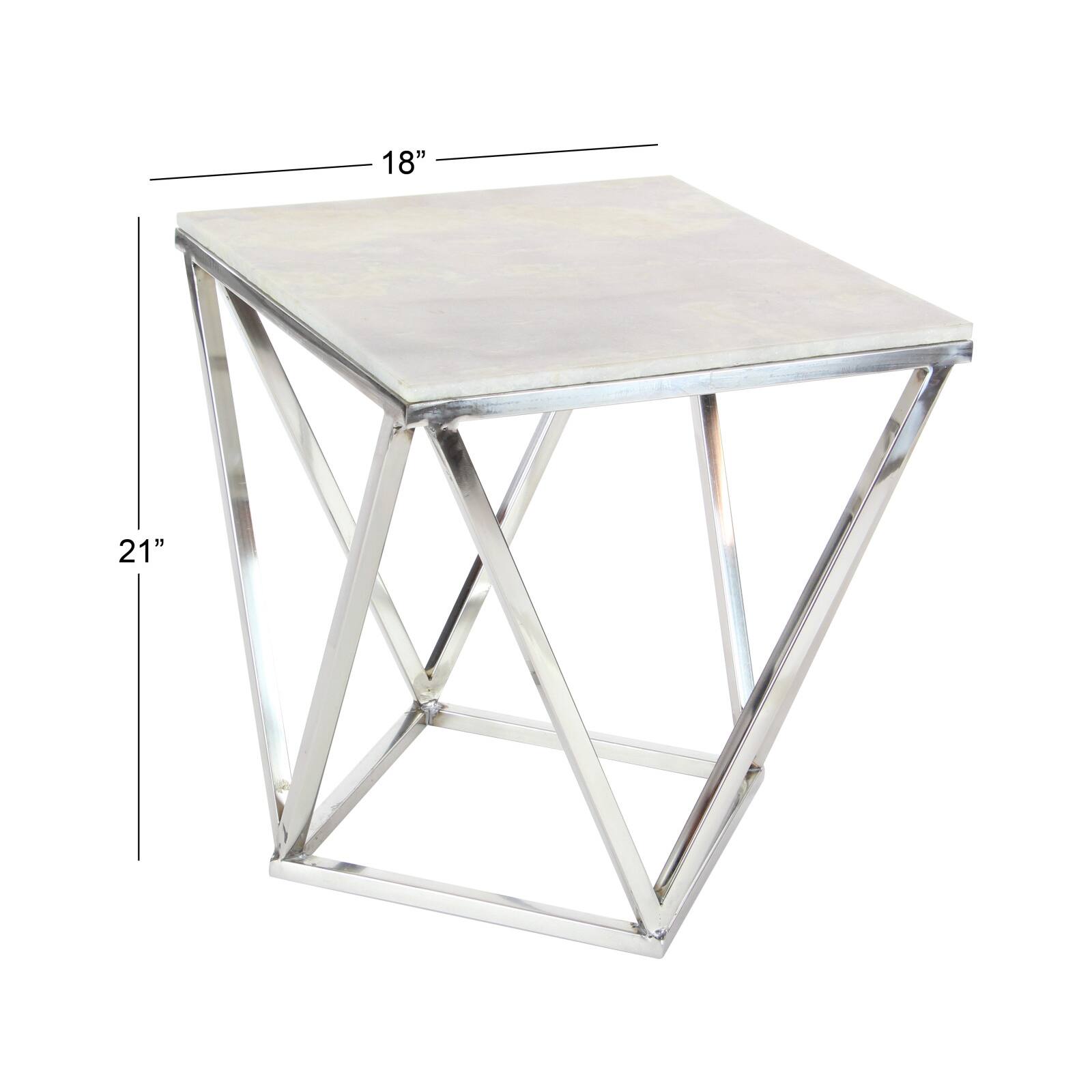 Silver Marble & Stainless Steel Modern Accent Table