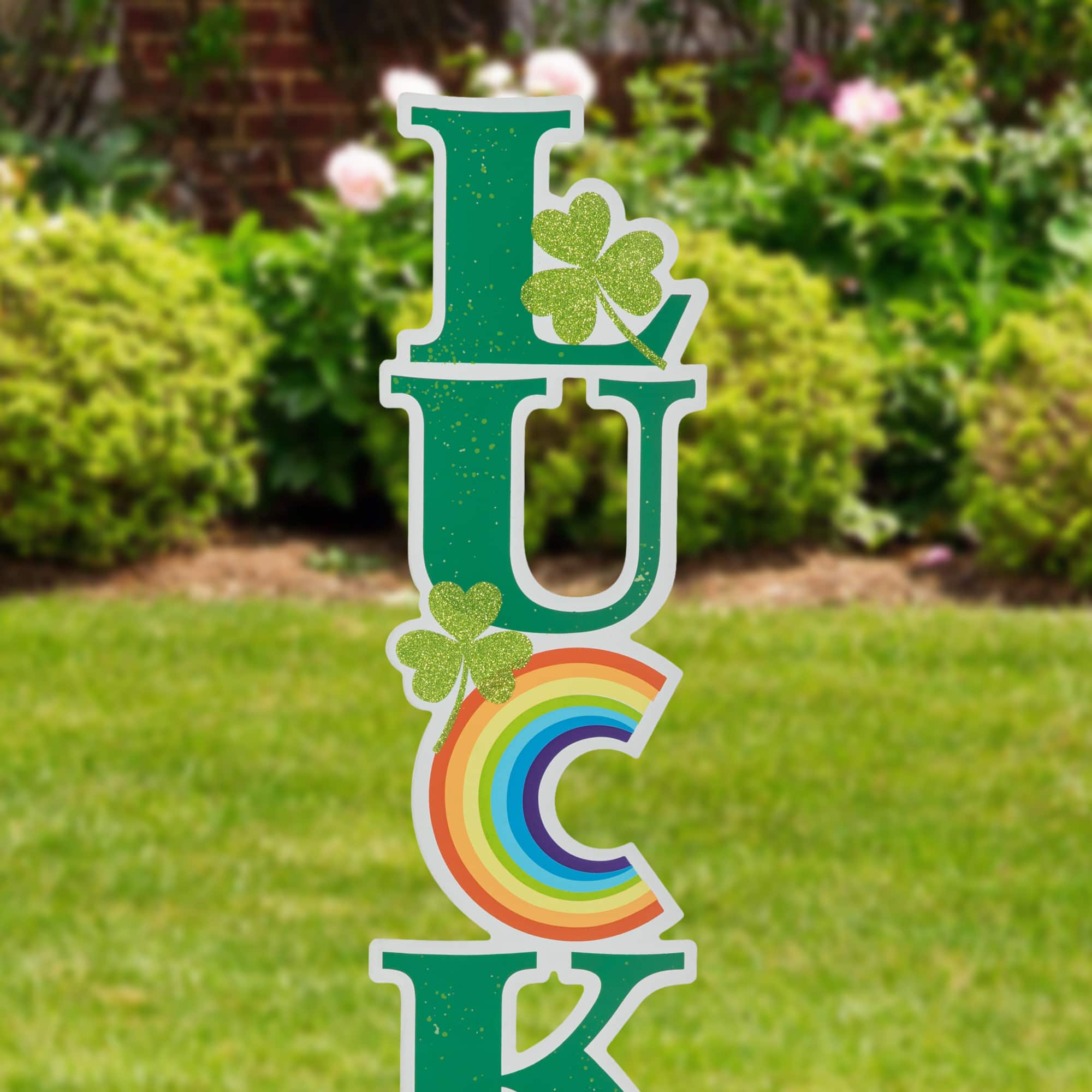 Glitzhome® 42" St. Patrick's Metal LUCKY Yard Stake