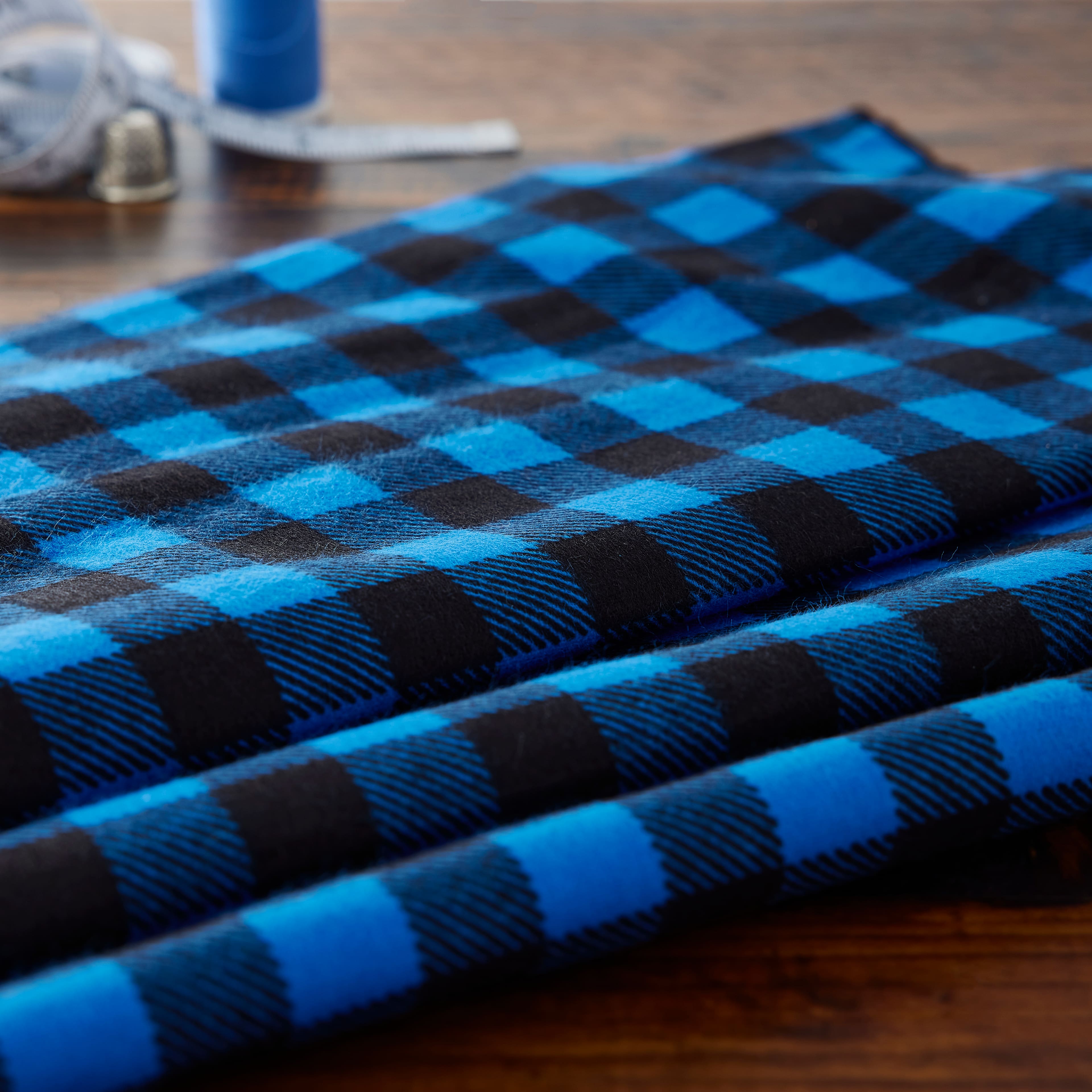 Camelot Fabrics Black & Blue Plaid Flannel Fabric