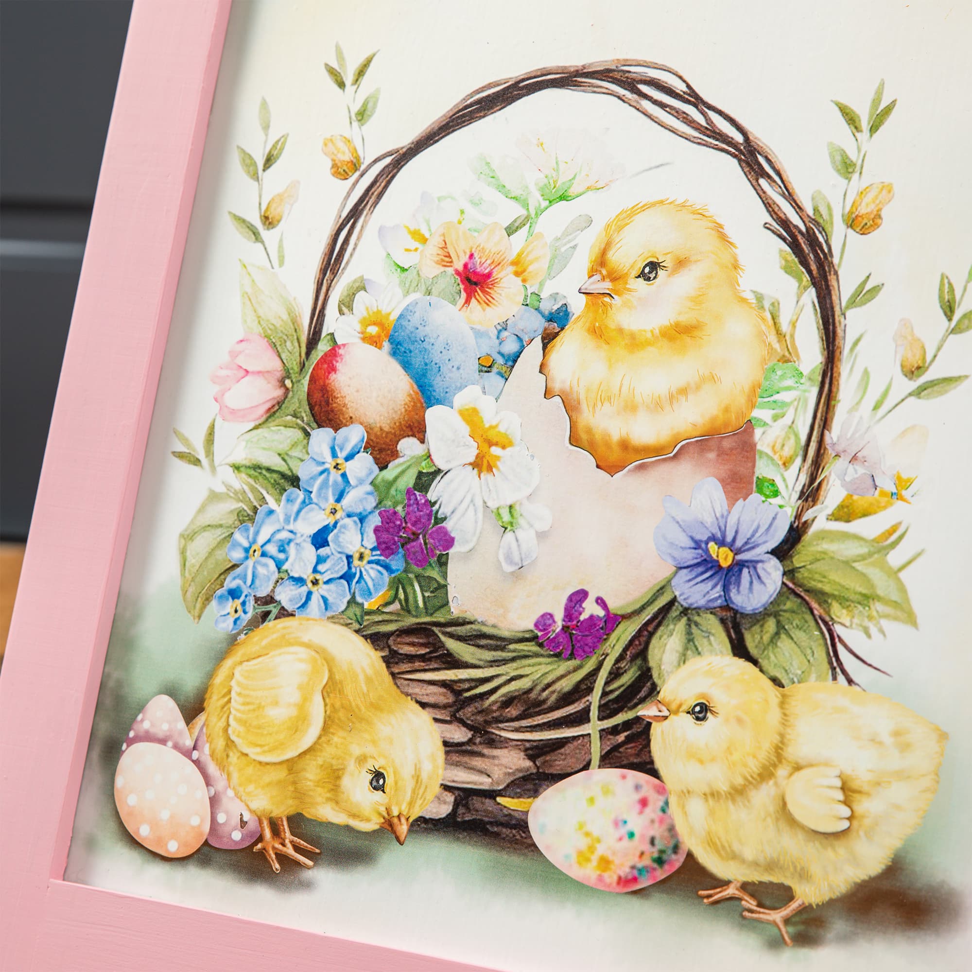 Glitzhome&#xAE; 23.75&#x22; Easter Wooden Chicks Easel Porch Sign