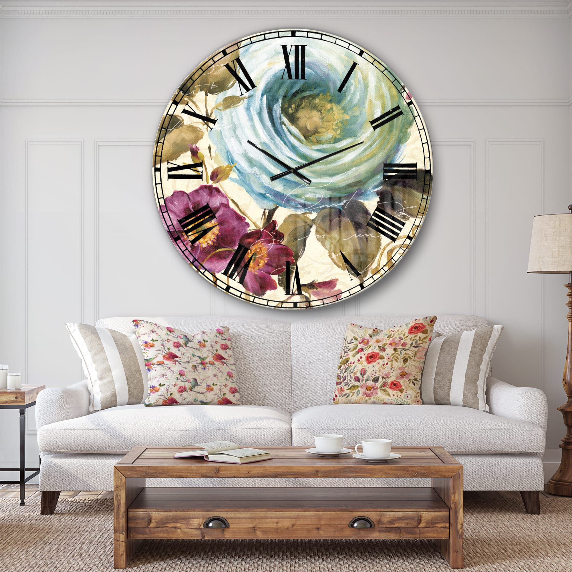 Designart 'Victorias Cream Flower Traditional Wall Clock