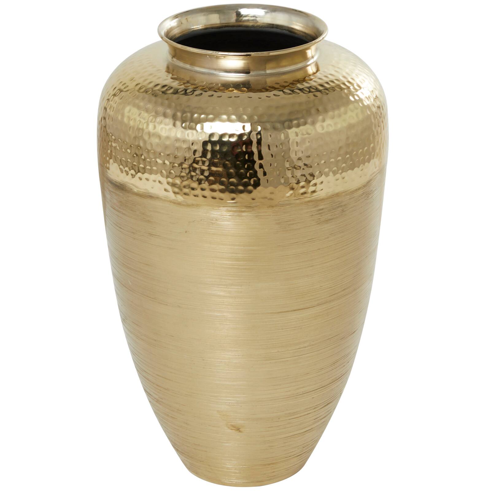 20" Gold Aluminum Brushed Vase with Hammered Top