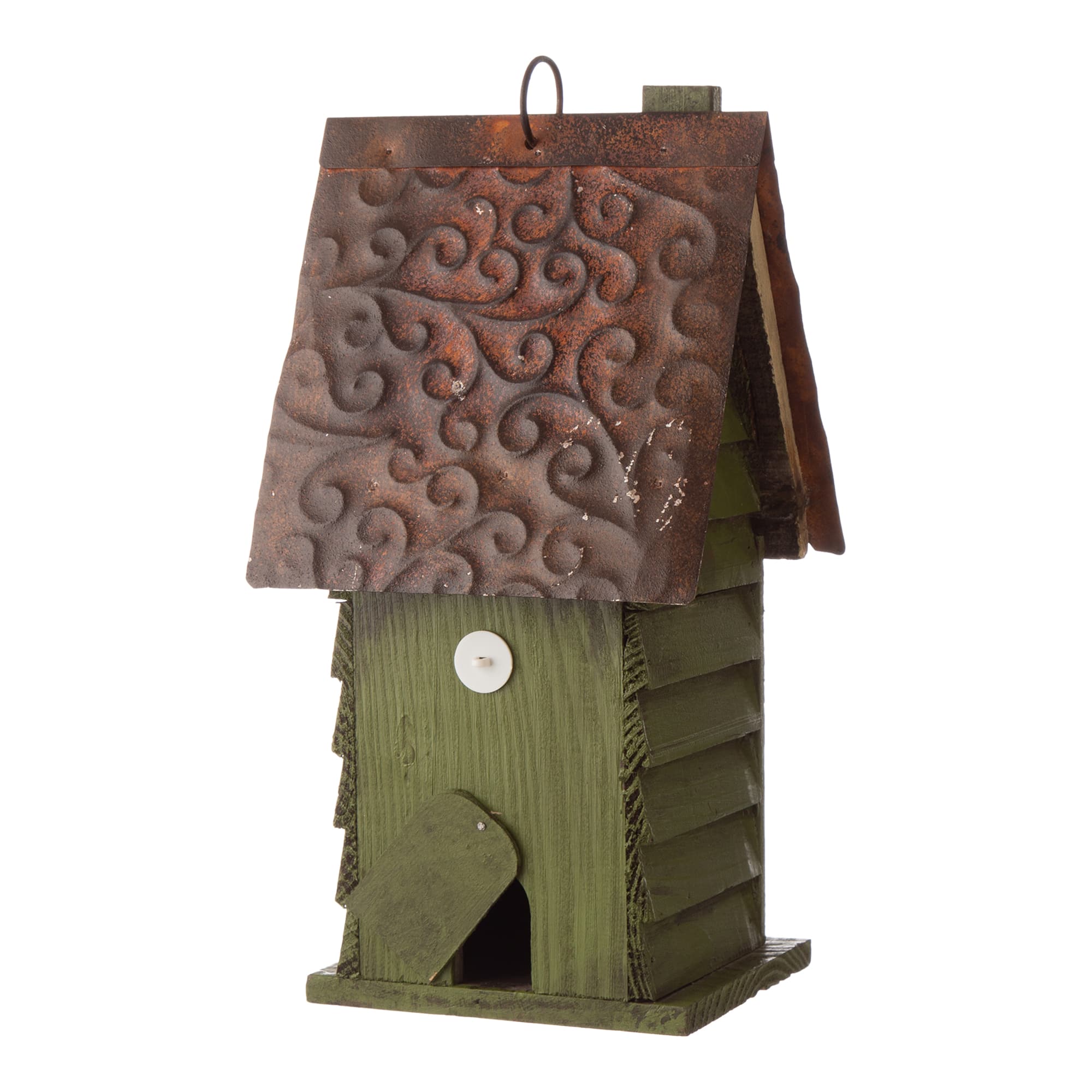 Glitzhome® Tall Distressed Green Wood Bird House