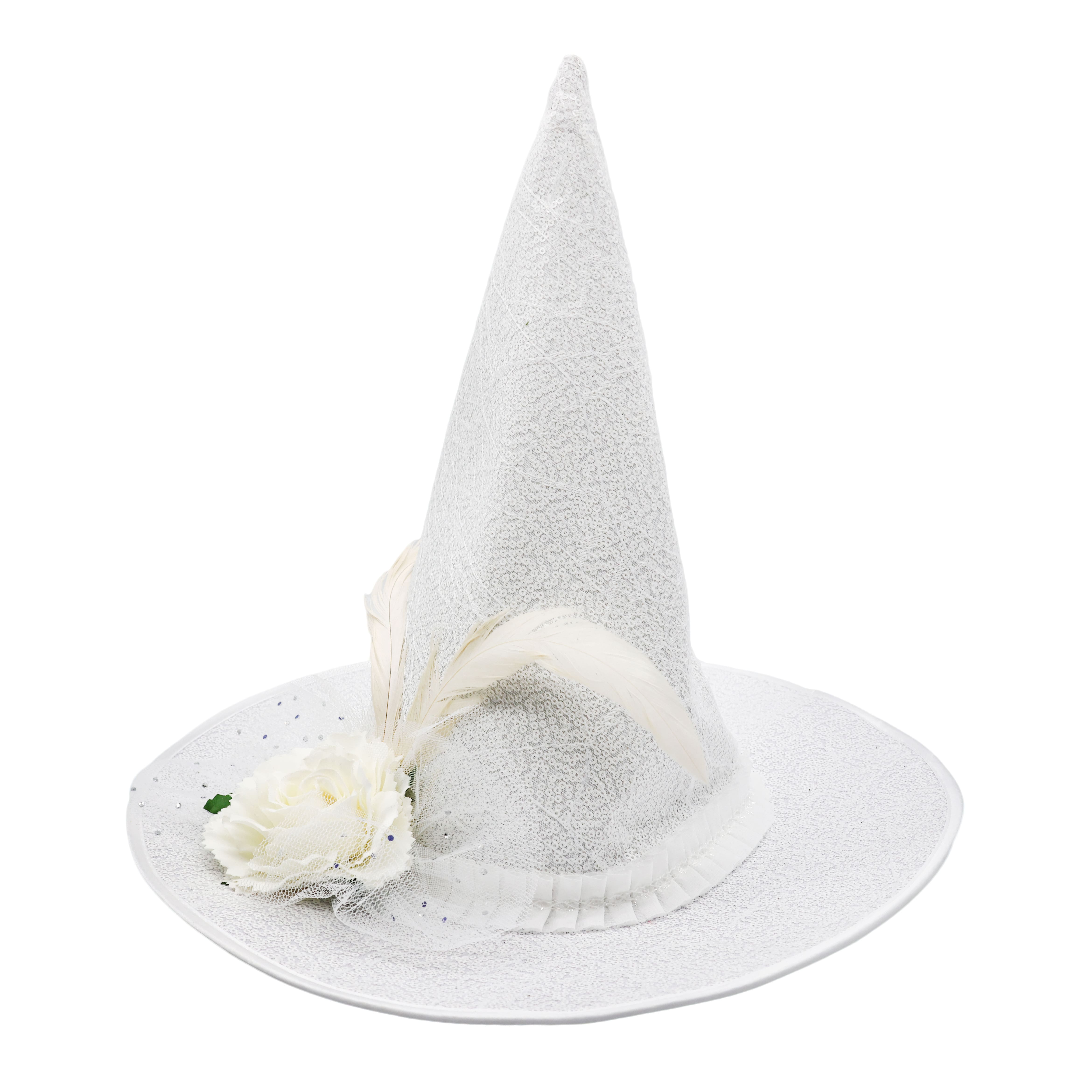 White Witch Hat with Feather &#x26; Flower by Celebrate It&#x2122;