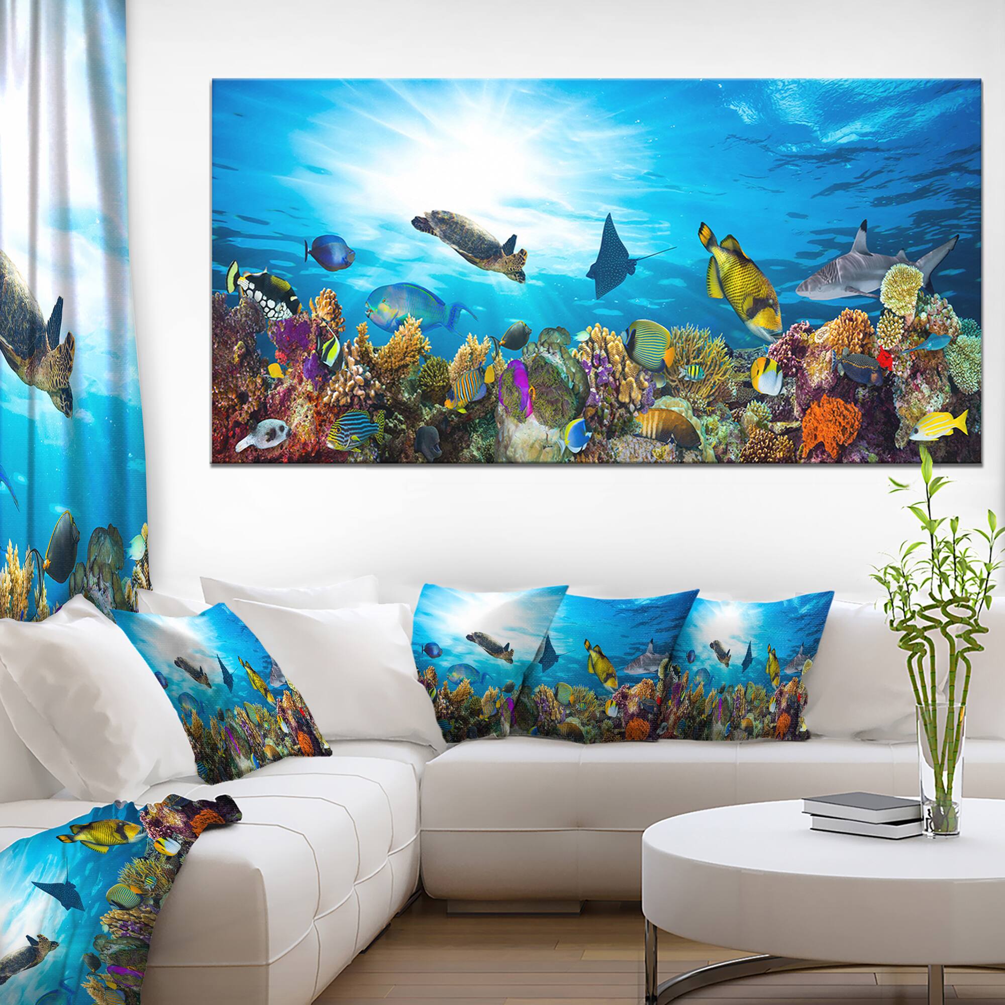 Designart - Colorful Coral Reef with Fishes - Seascape Canvas Art Print