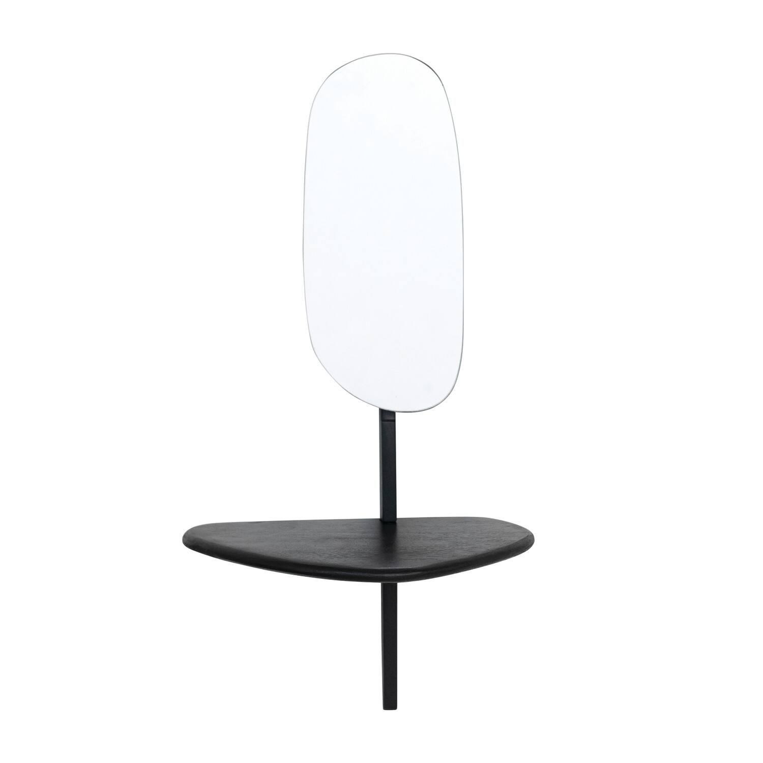 Hello Honey® 15" Matte Black Organic Shaped Wall Mirror with Shelf