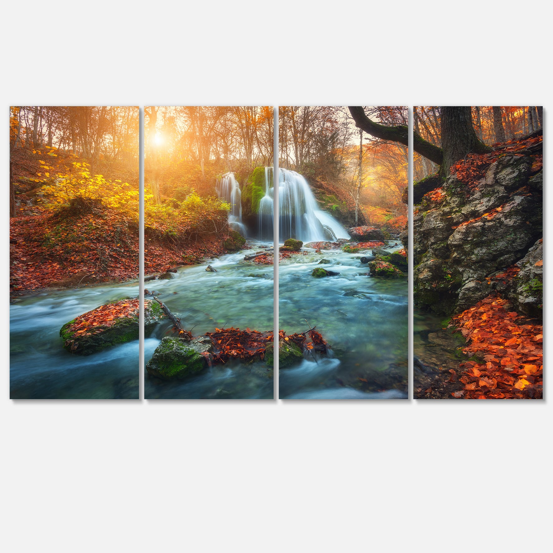 Designart - Fast Flowing Fall River in Forest - Landscape Photography Canvas Print