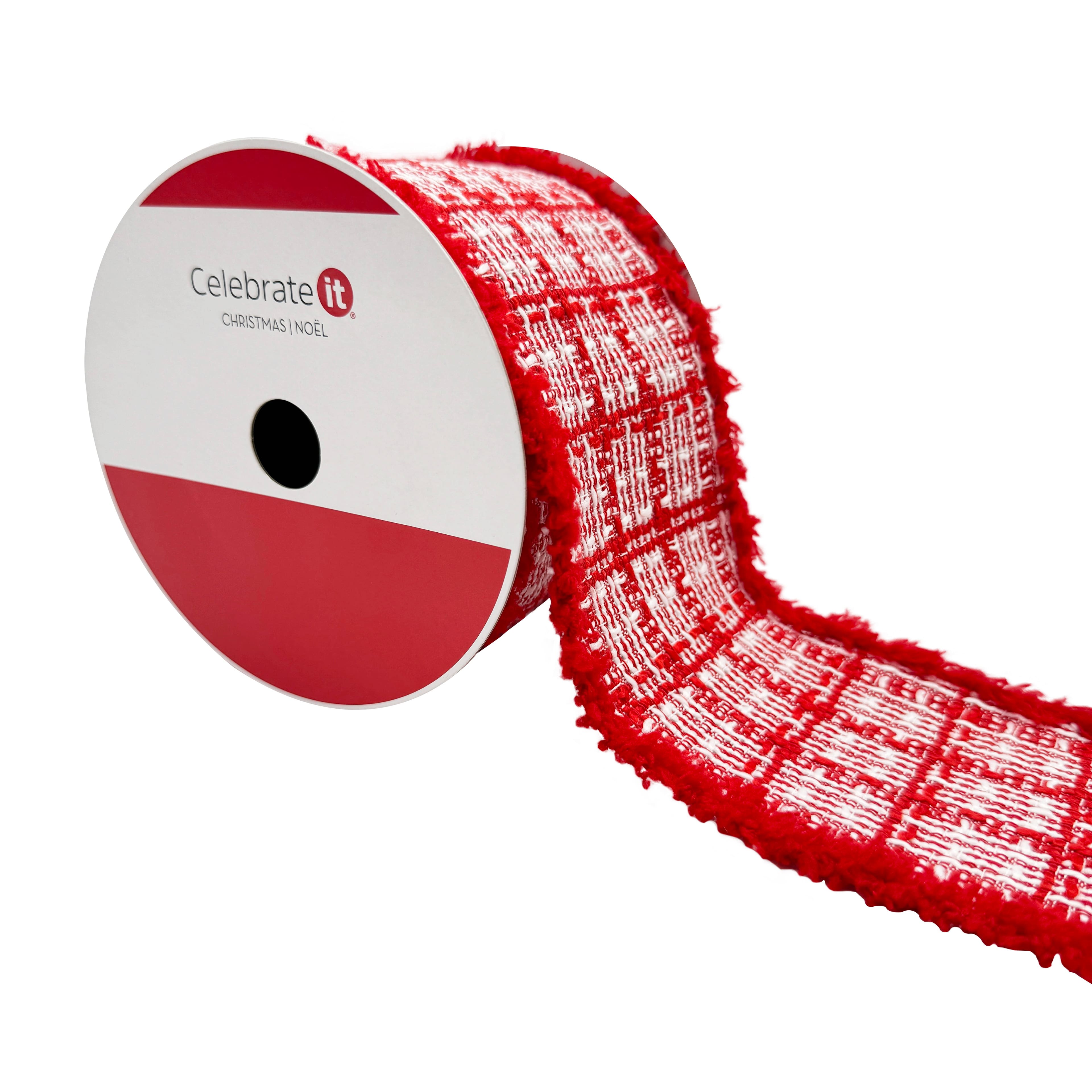 3.5&#x22; x 12ft. Red &#x26; White Knit Wired Ribbon by Celebrate It&#xAE;