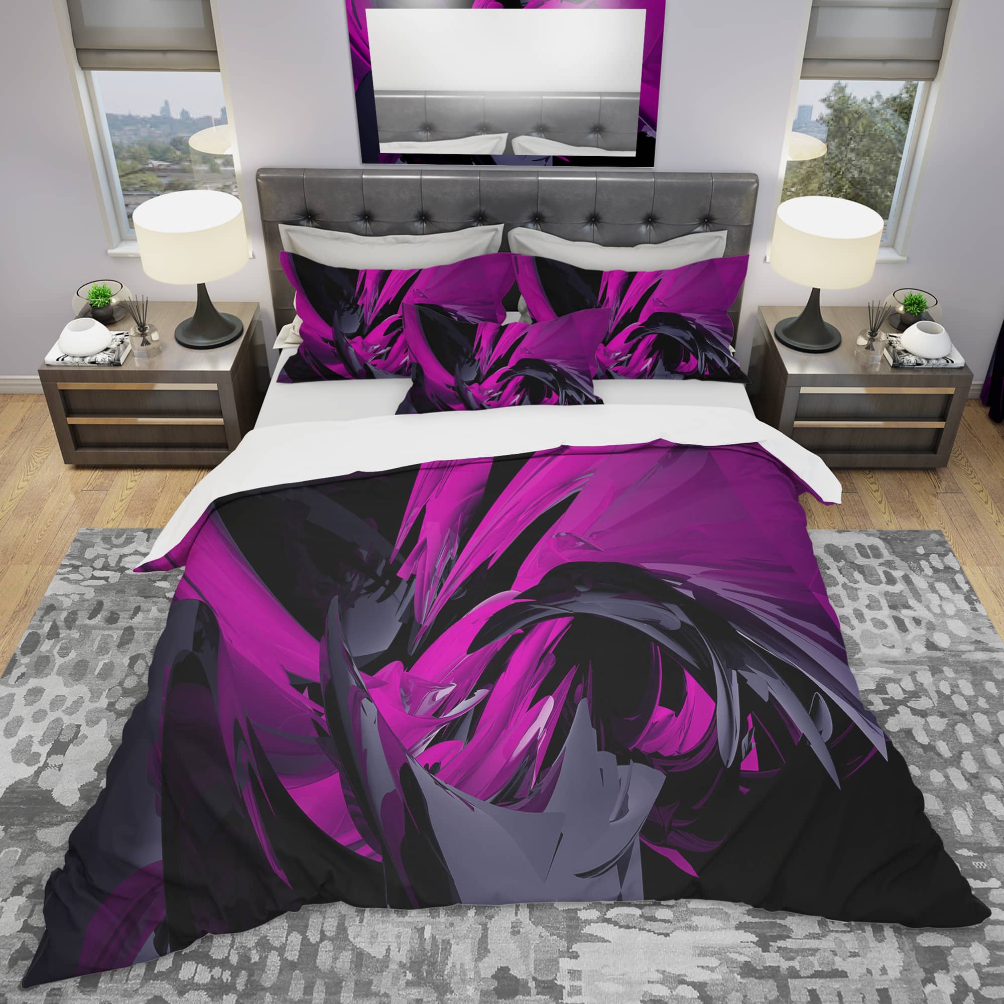 Designart &#x27;Magenta and Grey Mixer&#x27; Modern &#x26; Contemporary Bedding Set - Duvet Cover &#x26; Shams