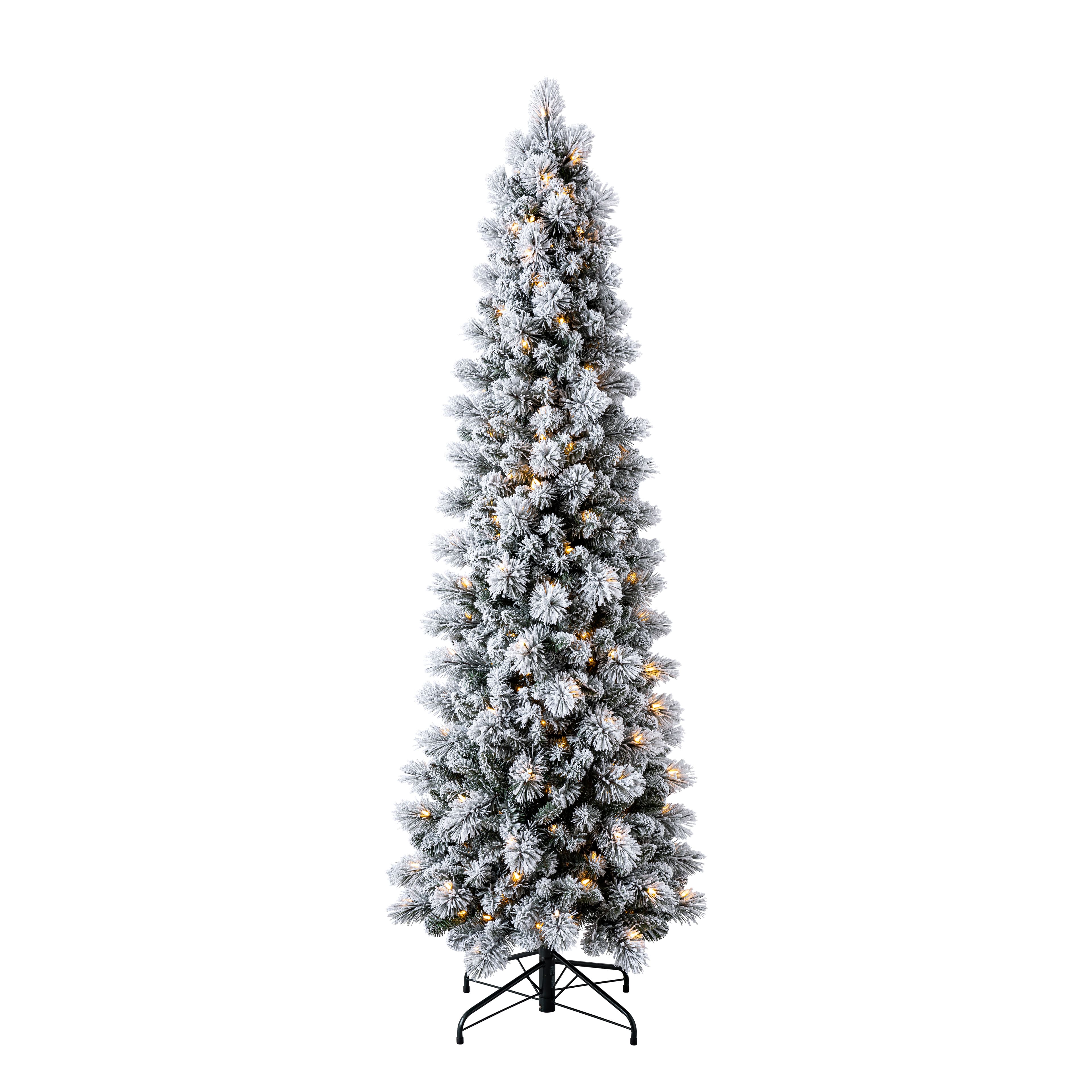 7ft. Pre-Lit Flocked Slim Artificial Christmas Tree, Warm White Twinkle LED Lights by Ashland&#xAE;