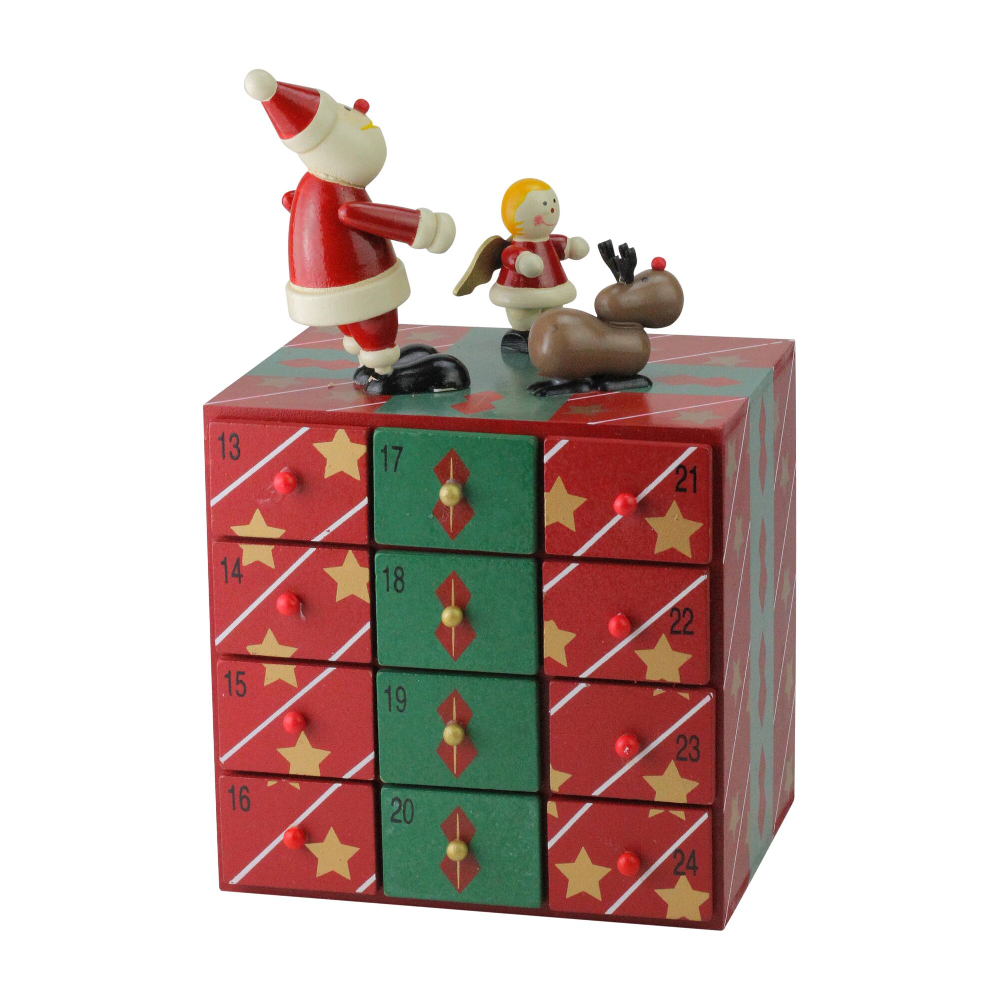 10.5&#x22; Red &#x26; Green Elegant Advent Storage Calendar Box