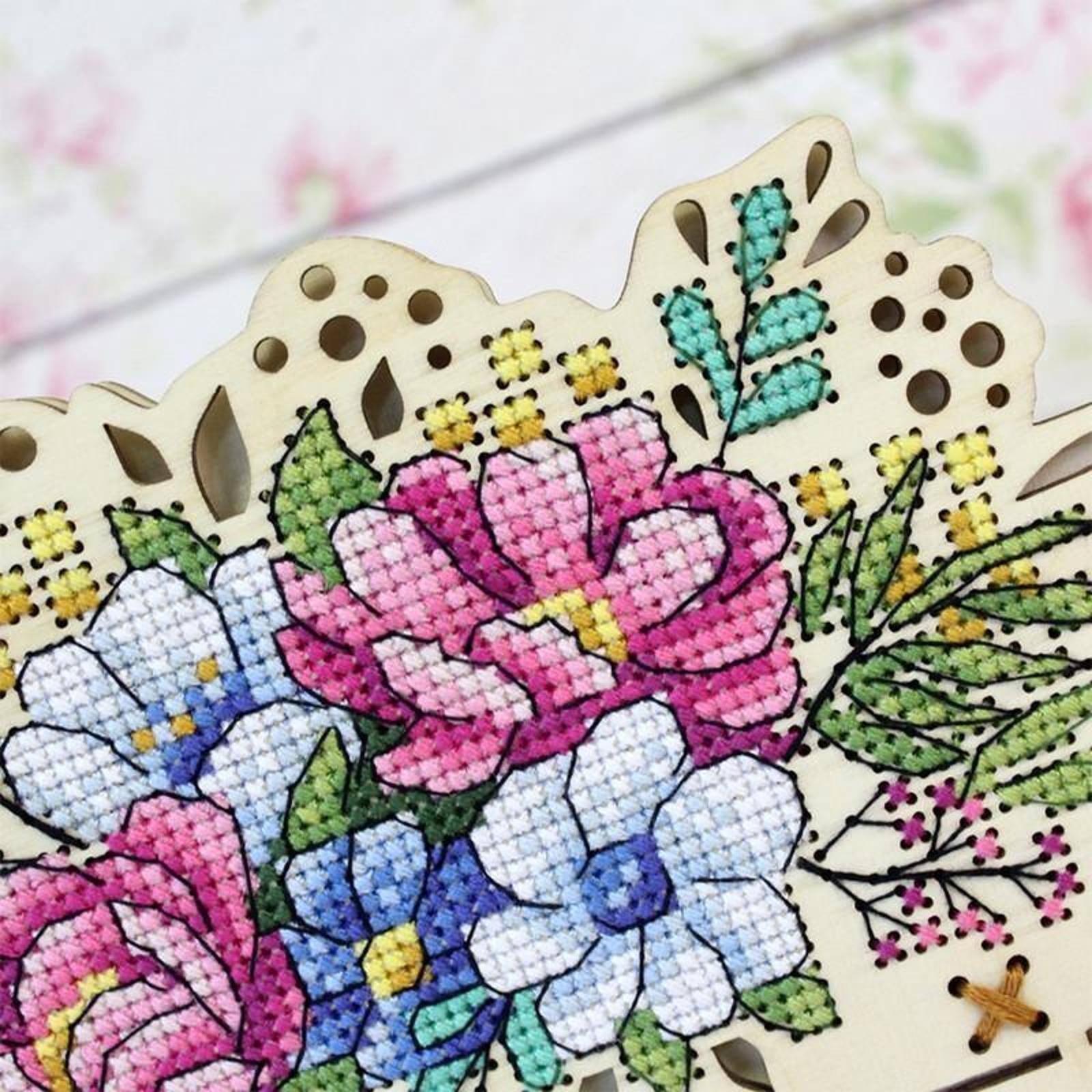 MP Studia Flowers Cross Stitch On Wood Kit