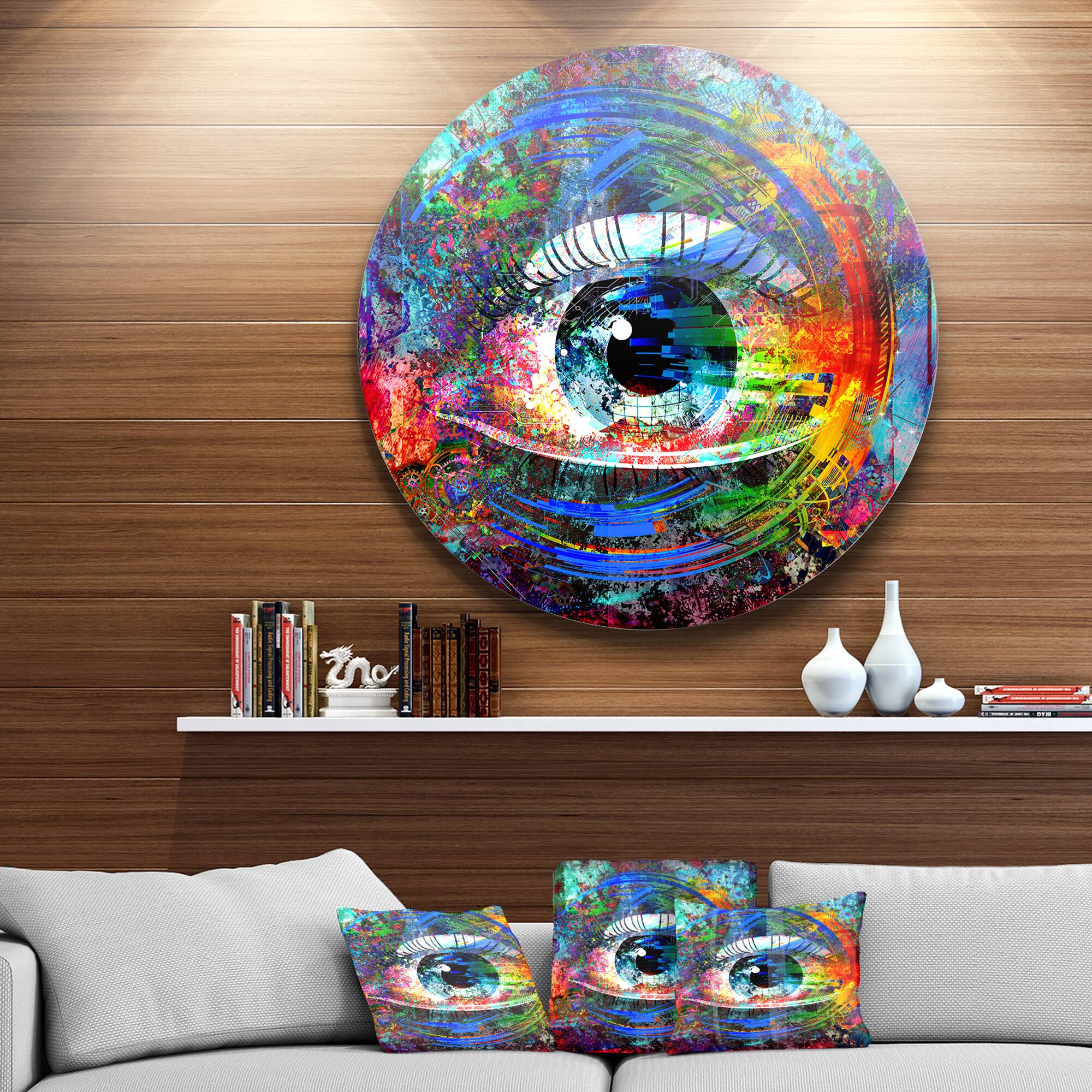 Designart - Magic Eye over Abstract Design&#x27; Ultra Glossy Large Abstract Oversized Metal Circle Wall Art