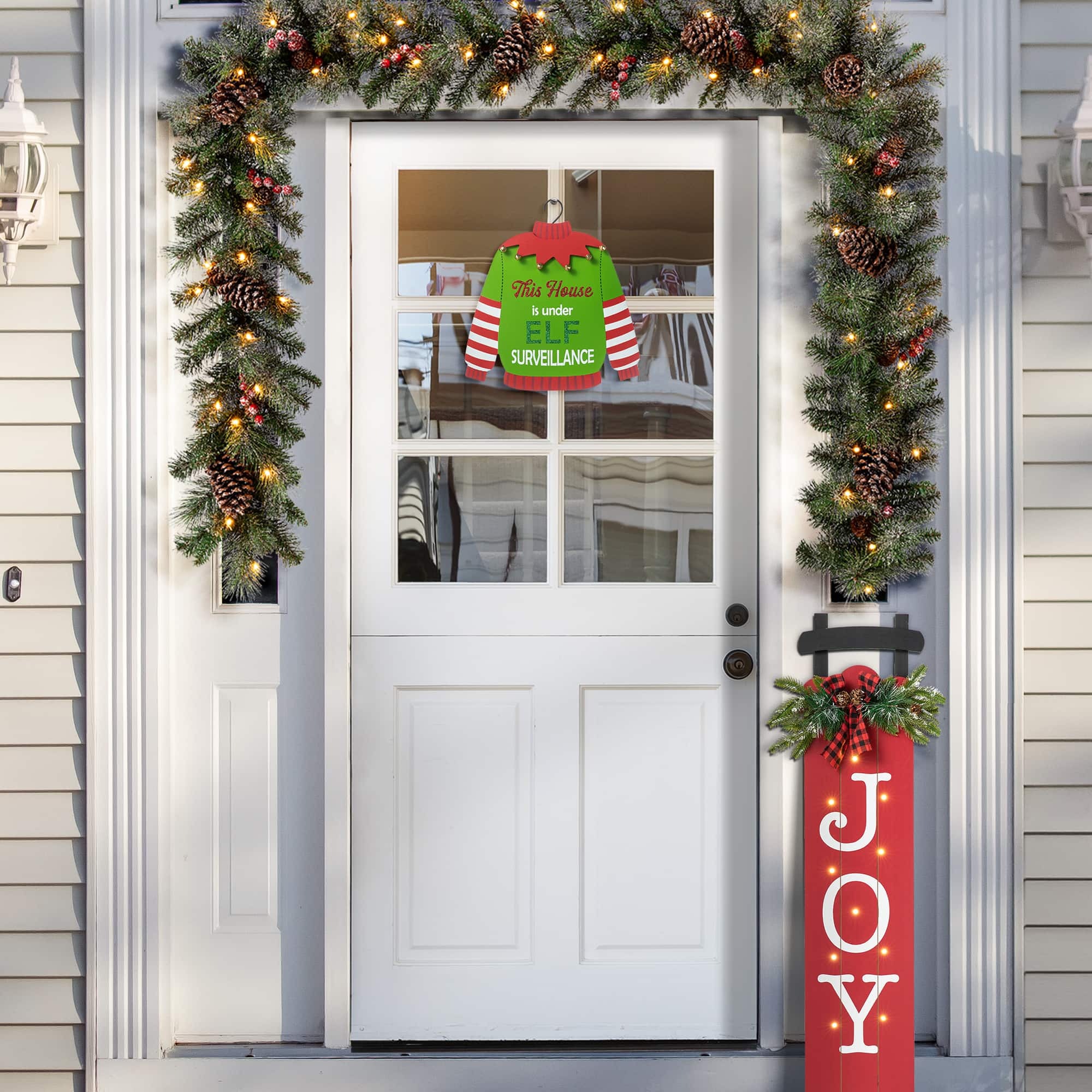 Glitzhome&#xAE; 13.25&#x22; Christmas Elf Sweater Sign Door Hanger