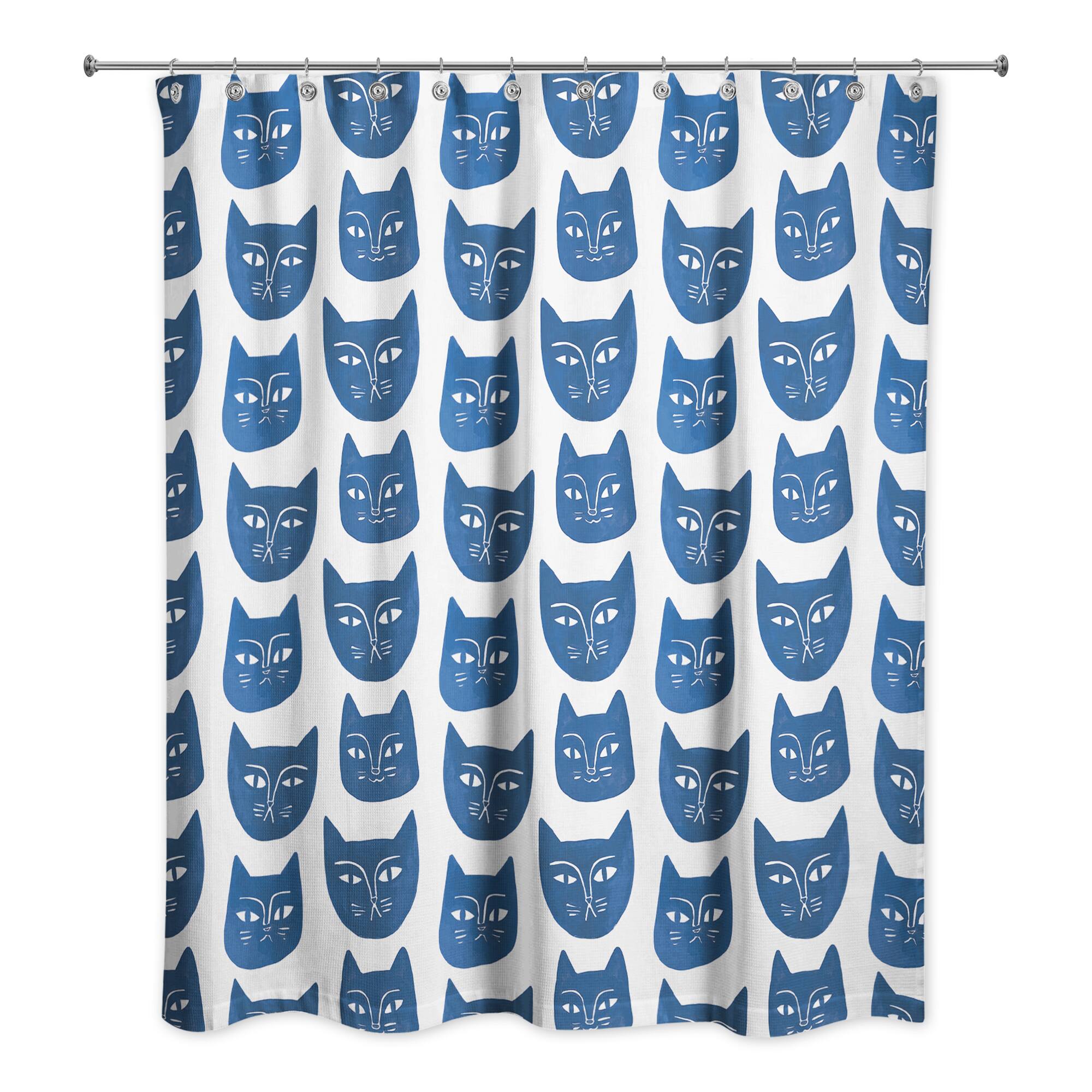 Blue Cat Face Pattern 71" x 74" Shower Curtain