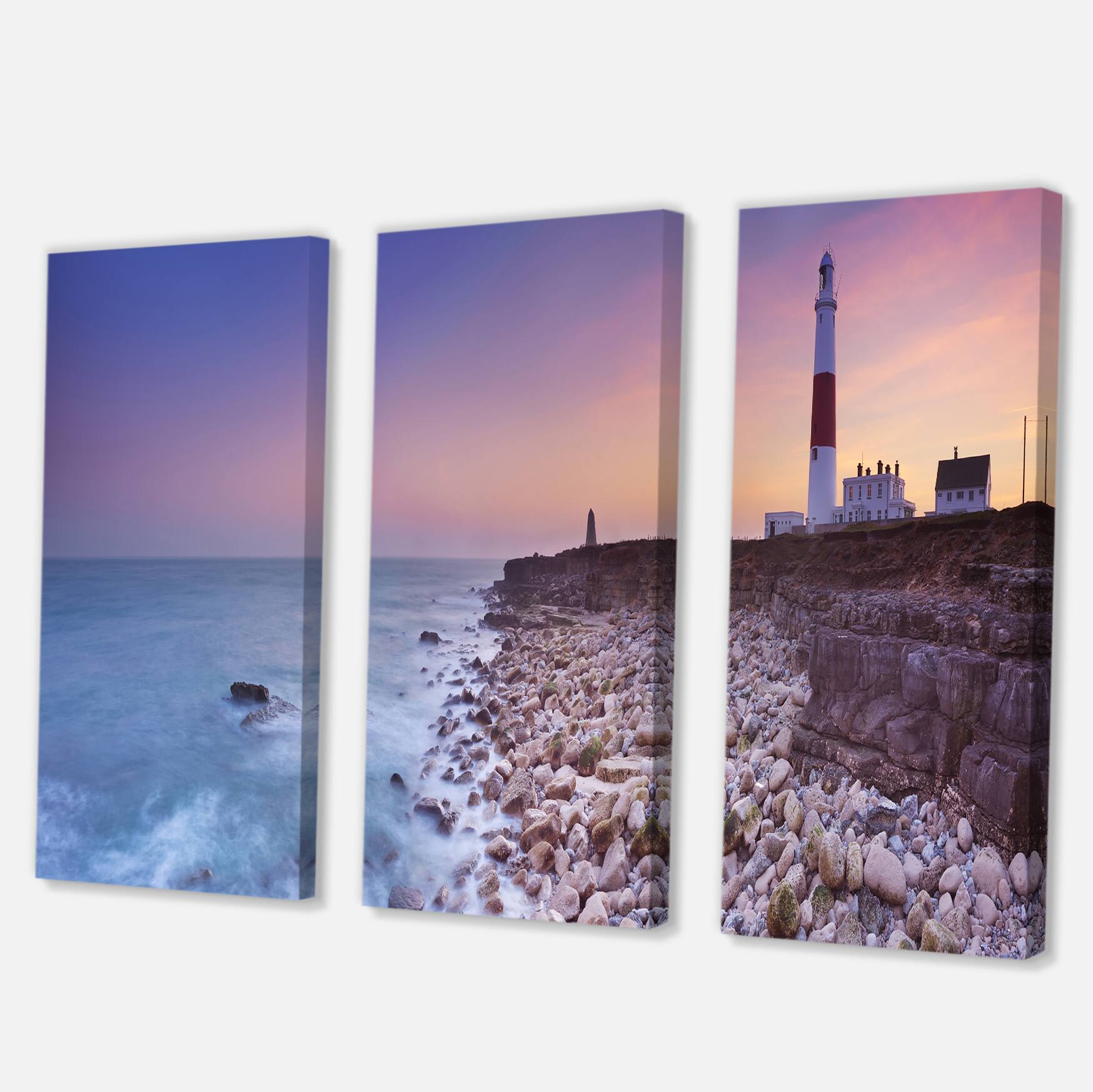 Designart - Portland Bill Lighthouse in Dorset - Modern Seashore Canvas Wall Art