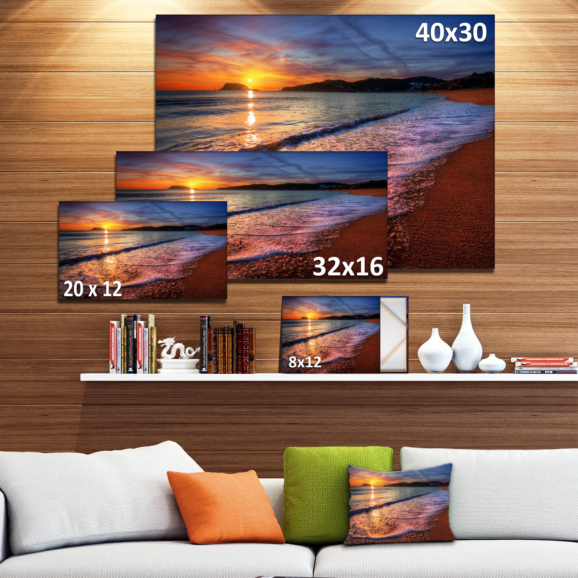 Designart - Foaming Waves at Beautiful Sunset