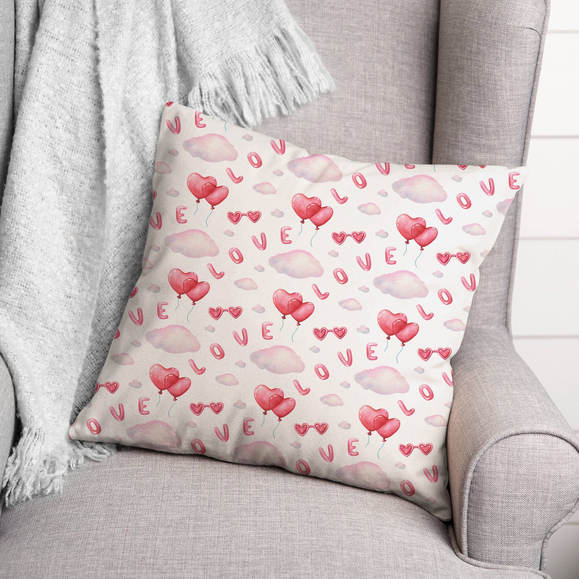 Love Balloon Pattern 18&#x22; x 18&#x22; Indoor / Outdoor Pillow