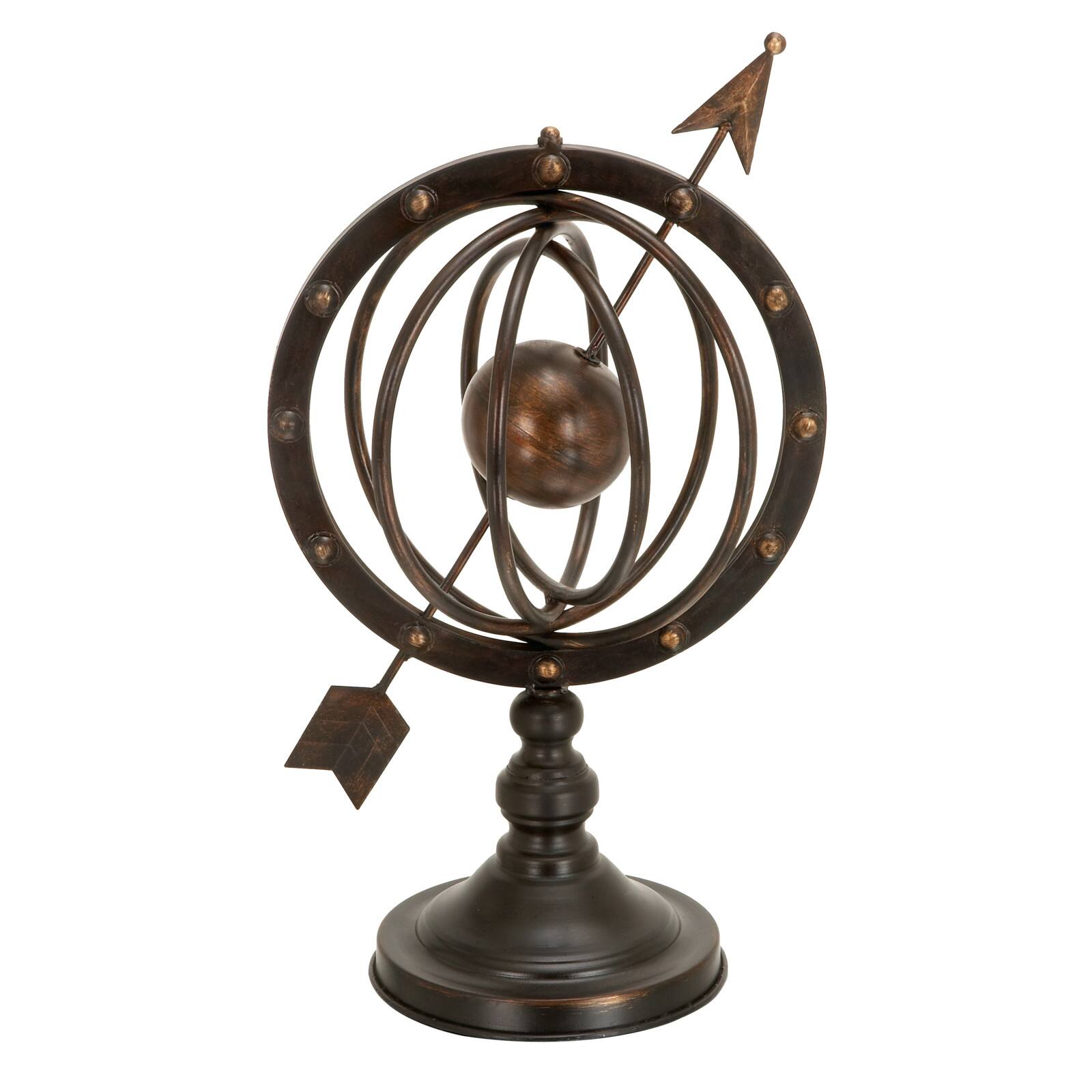 17" Brown Metal Industrial Armillary Sphere Sculpture
