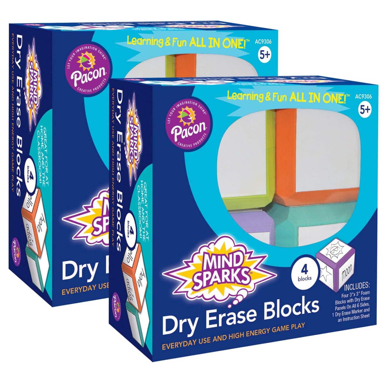 Mind Sparks® 3" x 3" Assorted Color Dry Erase Blocks, 2 Sets of 4