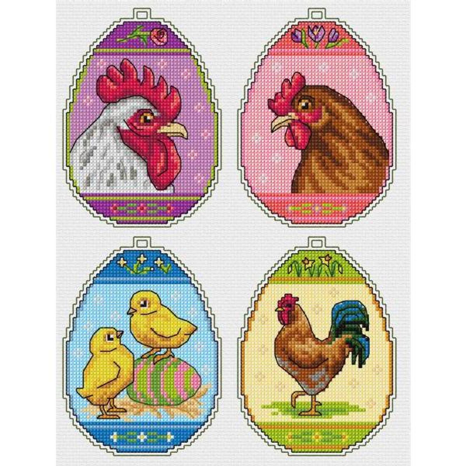 Orchidea Plastic Canvas Counted Cross Stitch Kit With Plastic Canvas Easter Eggs Set of 4 Designs