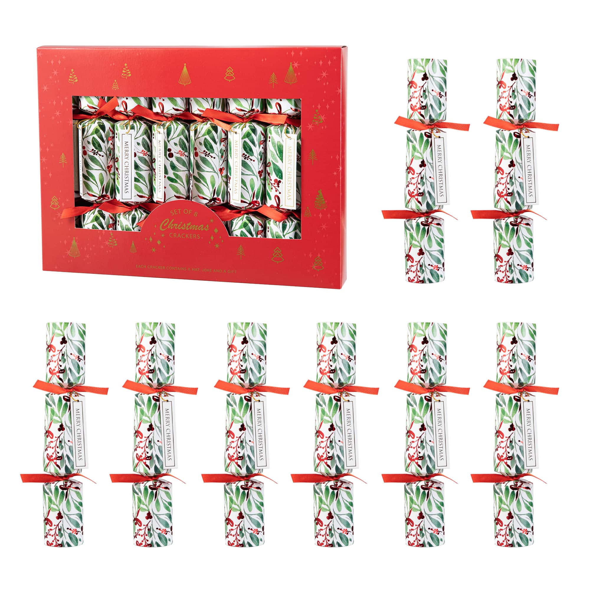 Glitzhome® 10" Christmas Holy Leaves Party Cracker with Gift Contents, 8ct.