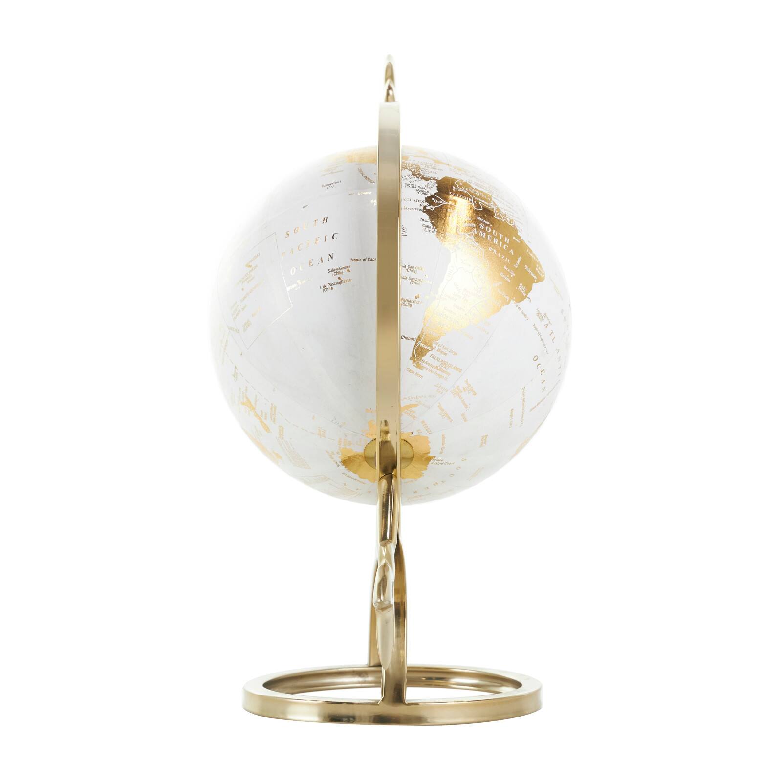 White & Gold Aluminum Tabletop Globe in Arrow Stand