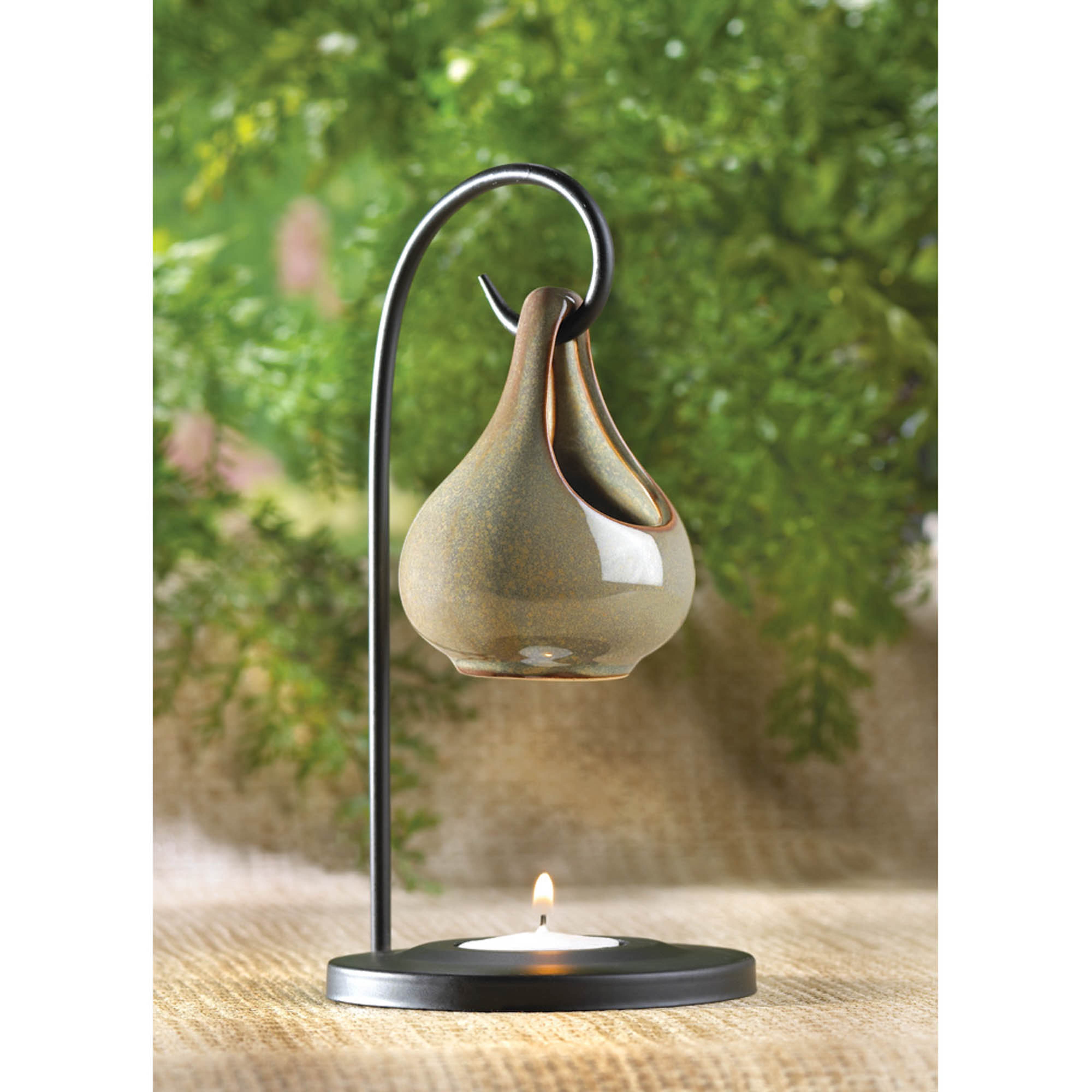 8&#x22; Earth Tone Porcelain Tear Drop Candle Oil Warmer