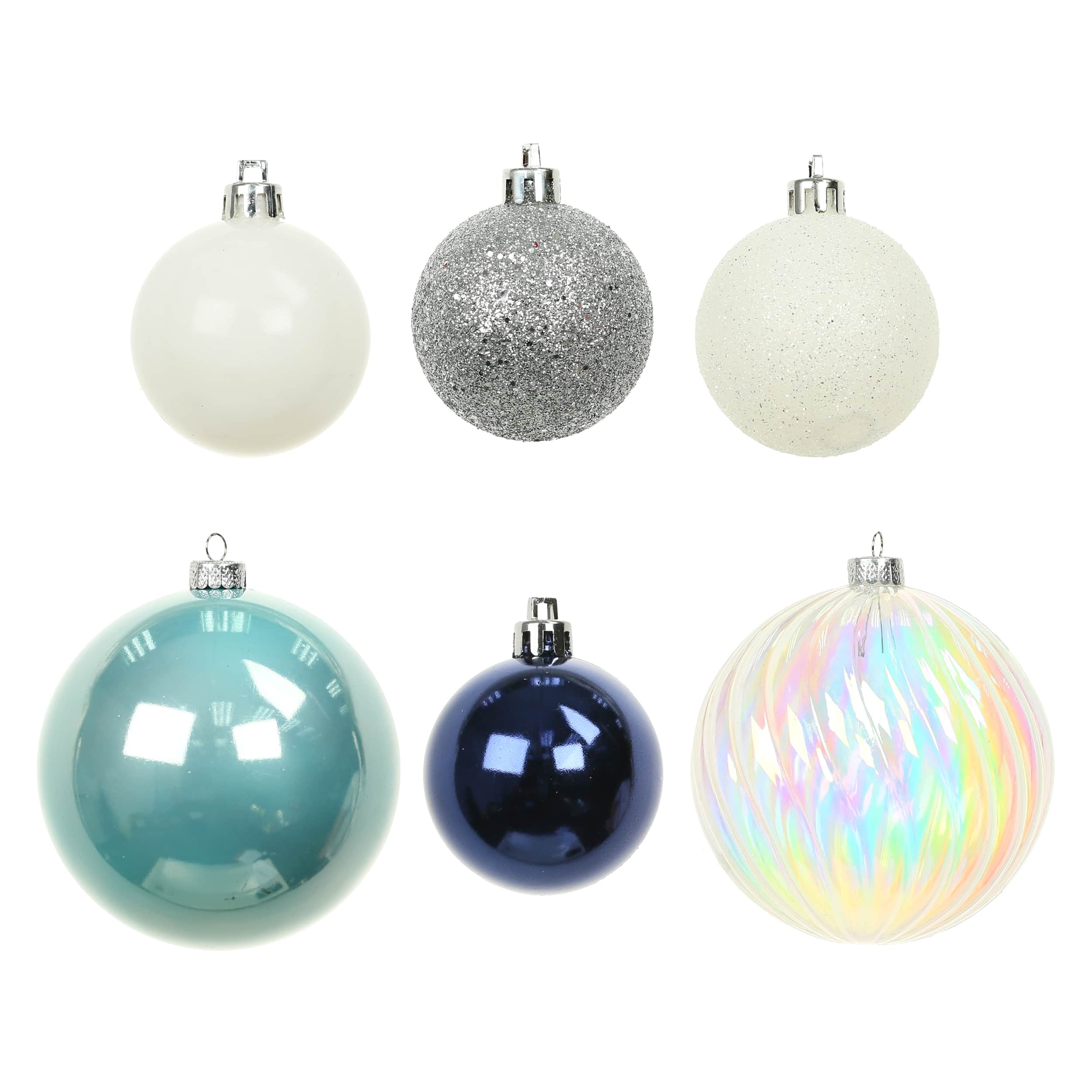 44 Pack 44mm &#x26; 120mm Blue &#x26; Silver Shatterproof Ball Ornaments by Ashland&#xAE;