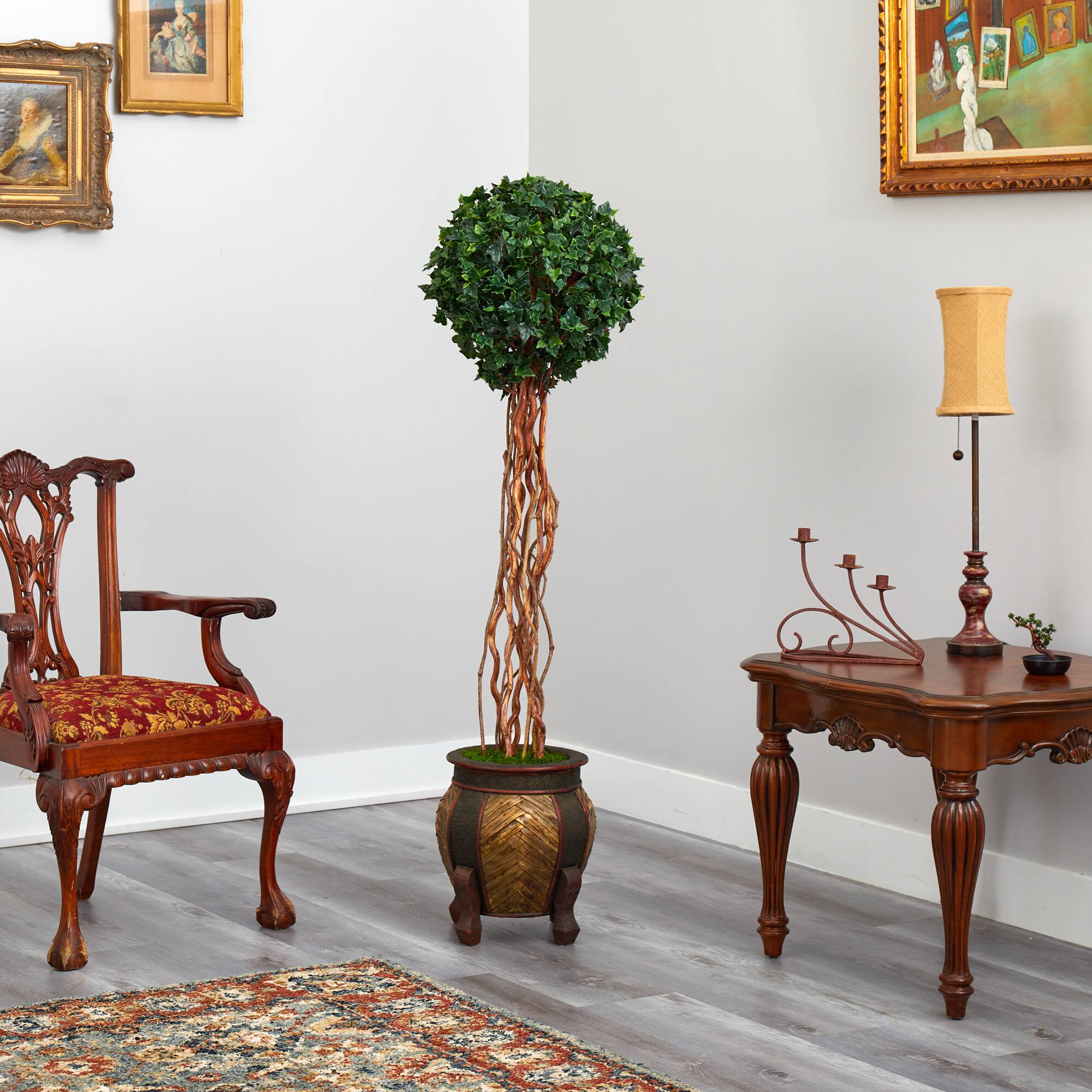 5.5ft. English Ivy Single Ball Artificial Topiary Tree in Decorative Planter