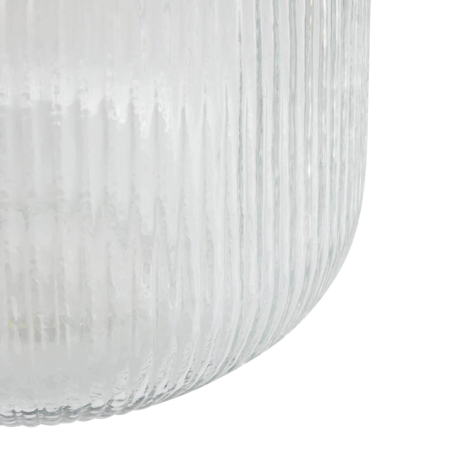 11" Clear Glass Short Round Ribbed Decorative Vase