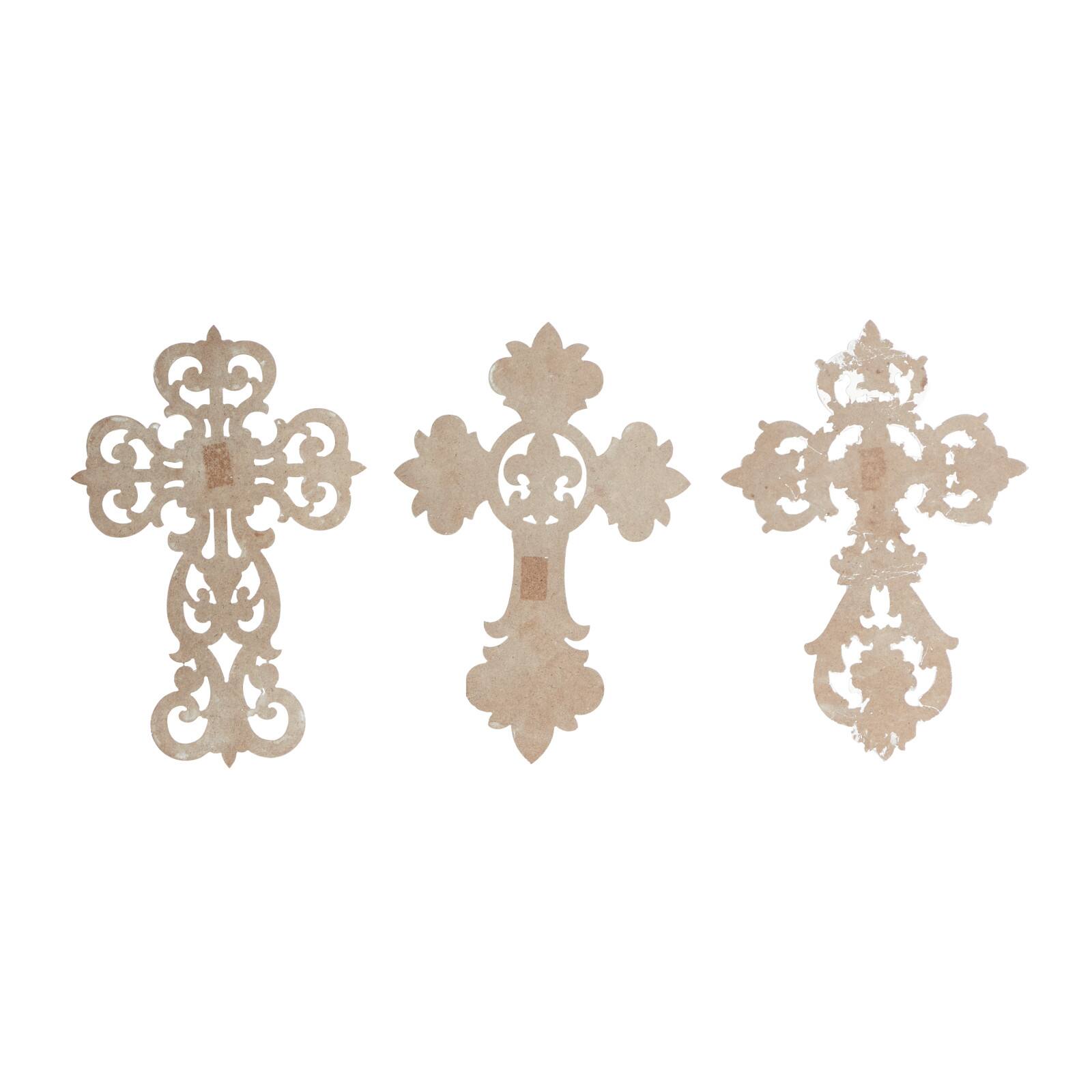 Set of 3 White Wood Traditional Wall Decor 11&#x22;, 10&#x22;