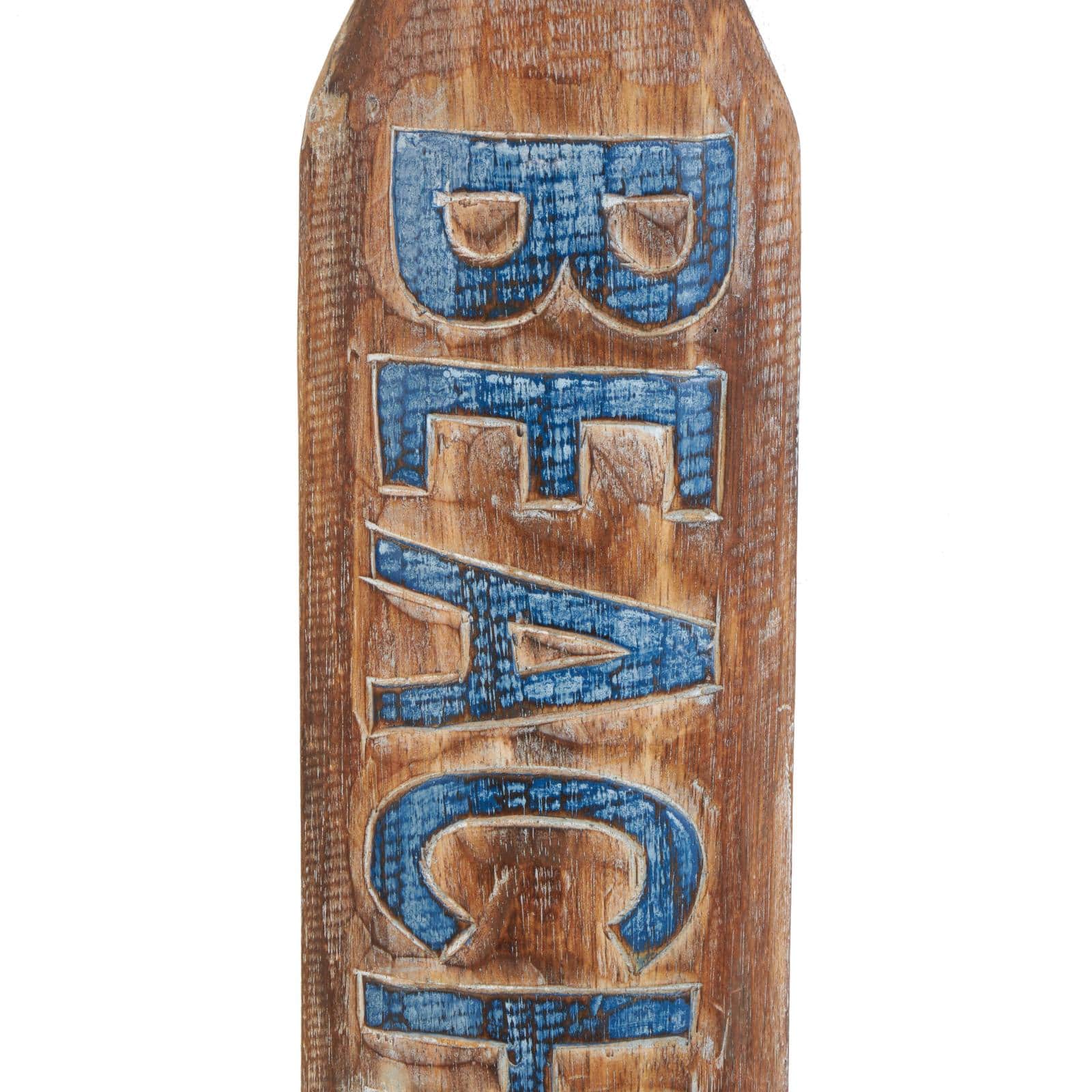 Brown Wood Paddle Beach House Sign Wall Decor with Blue Accents and Rope