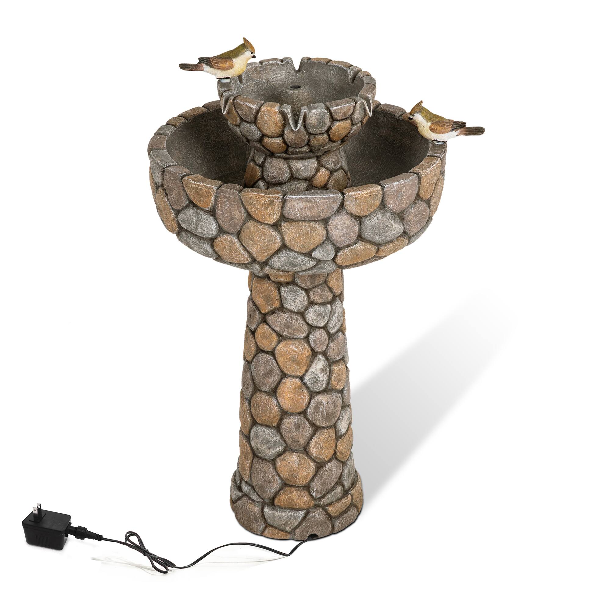 Glitzhome&#xAE; 2ft. 2-Tier Stone-Like Outdoor Birdbath Fountain