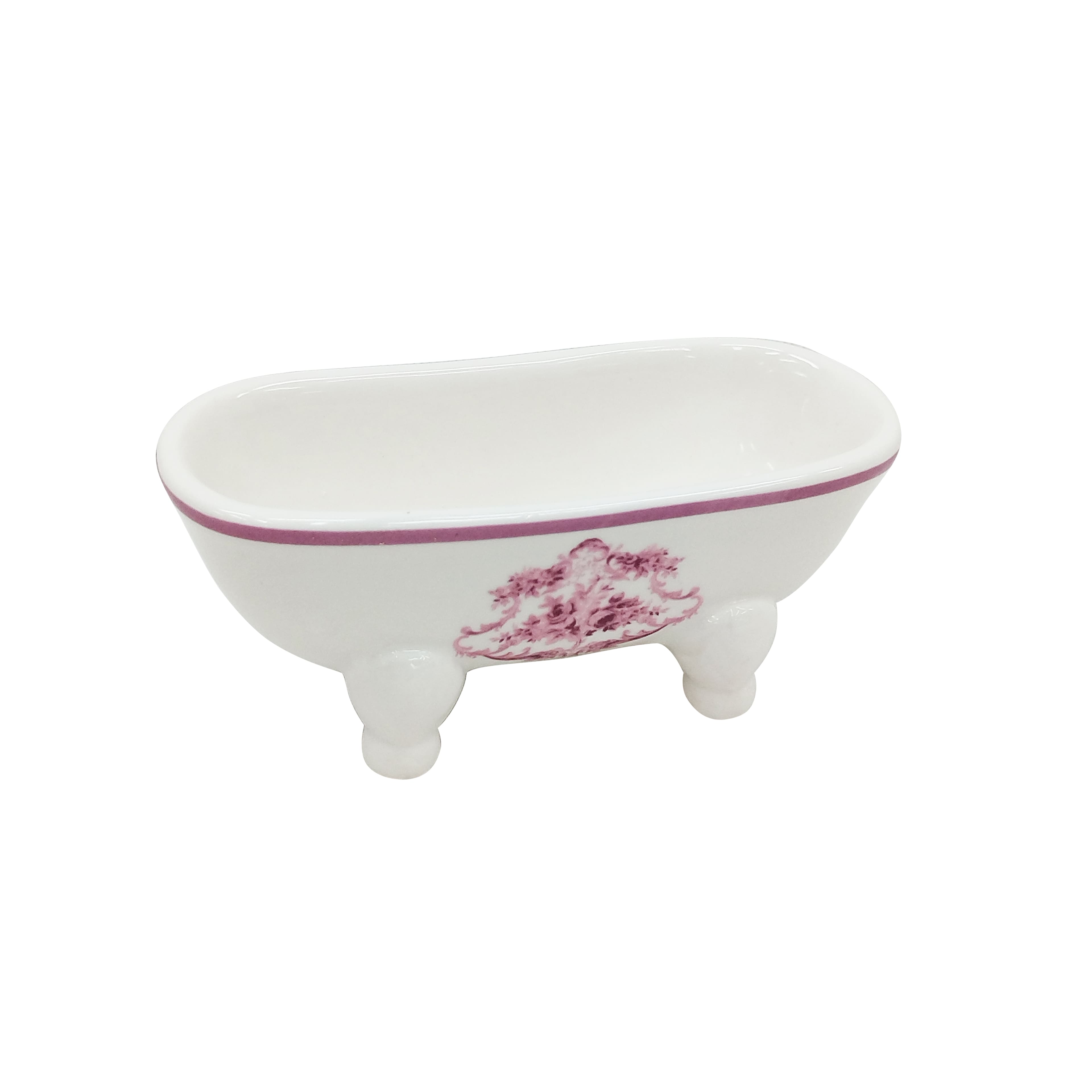 6&#x22; White with Light Burgundy Rose Emblem Ceramic Soap Dish by Ashland&#xAE;