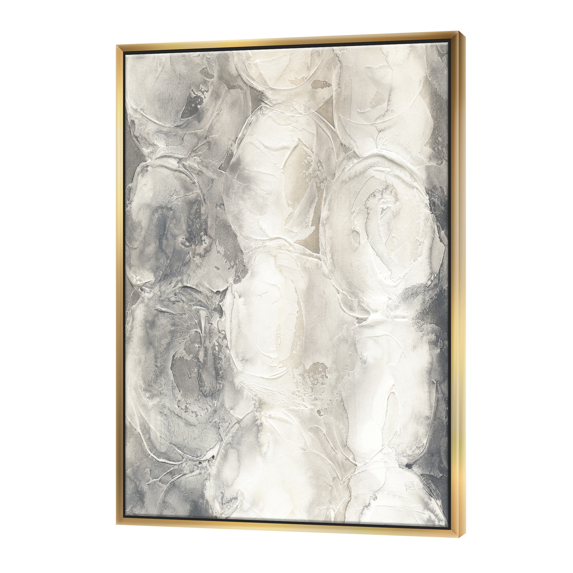 Designart - Gray Circles I - Modern & Contemporary Canvas in Gold Frame