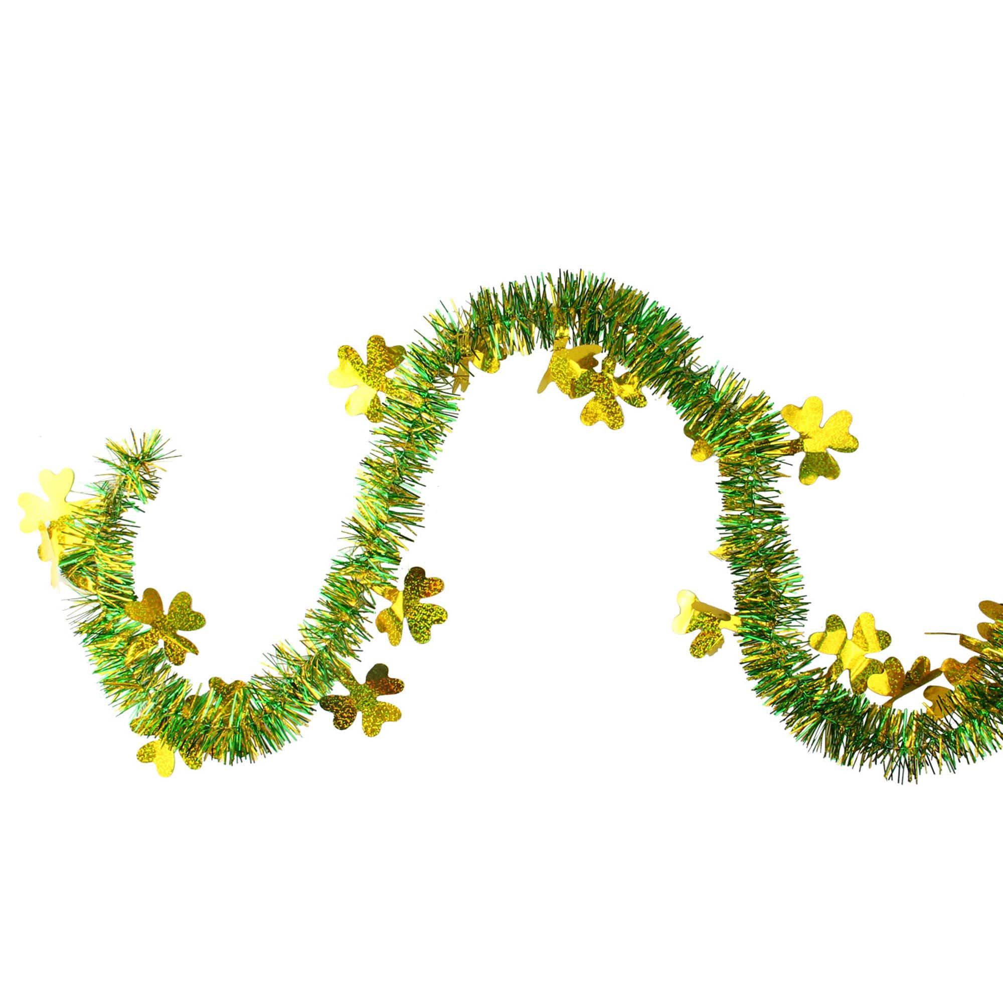 2ft. Green & Gold St. Patrick's Day Irish Shamrock Tinsel Unlit Garland