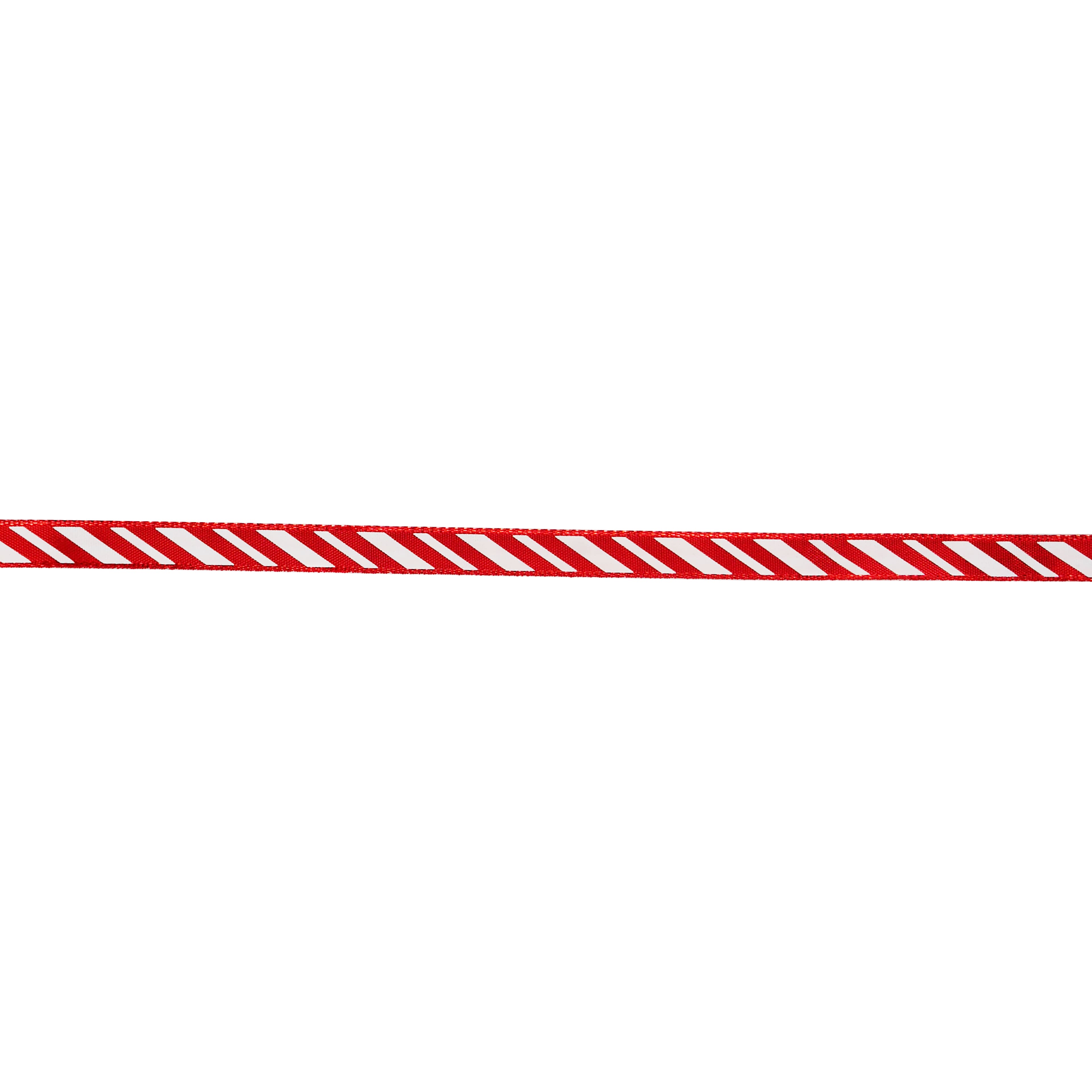 3/8&#x22; x 30ft. Red &#x26; White Diagonal Stripes Metallic Ribbon by Celebrate It&#xAE;