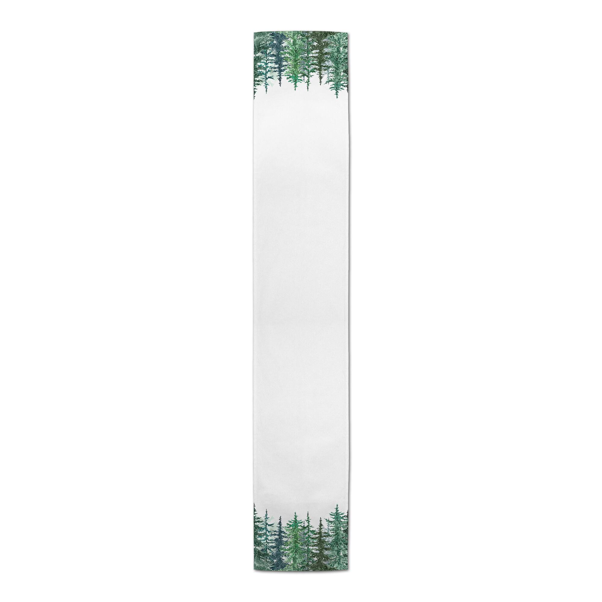 90" Winter Watercolor Pine Forest Poly Twill Table Runner