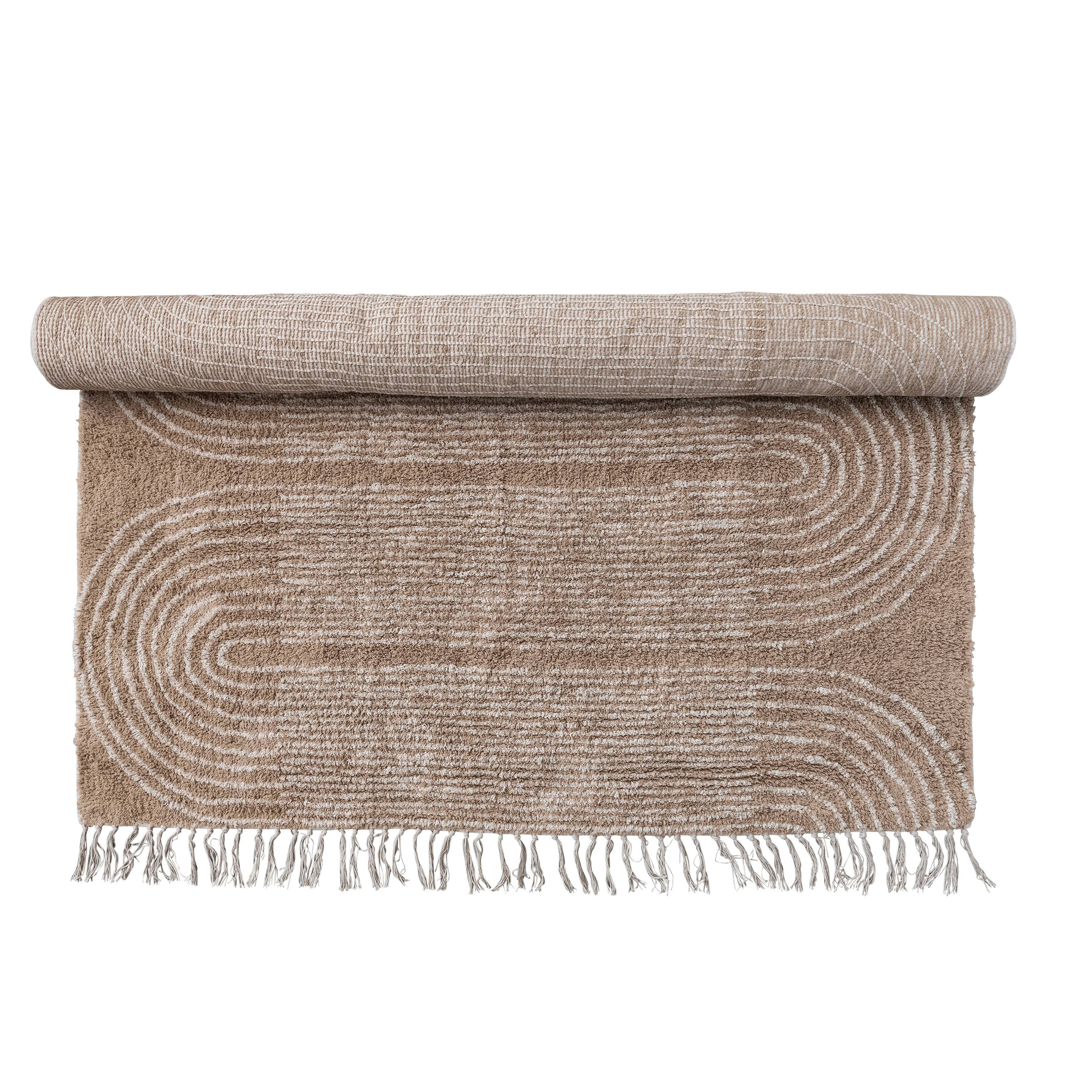Hello Honey&#xAE; Brown Boho Cotton Tufted Rug With Arched Geometric Pattern &#x26; Fringe, 84&#x22; x 60&#x22;