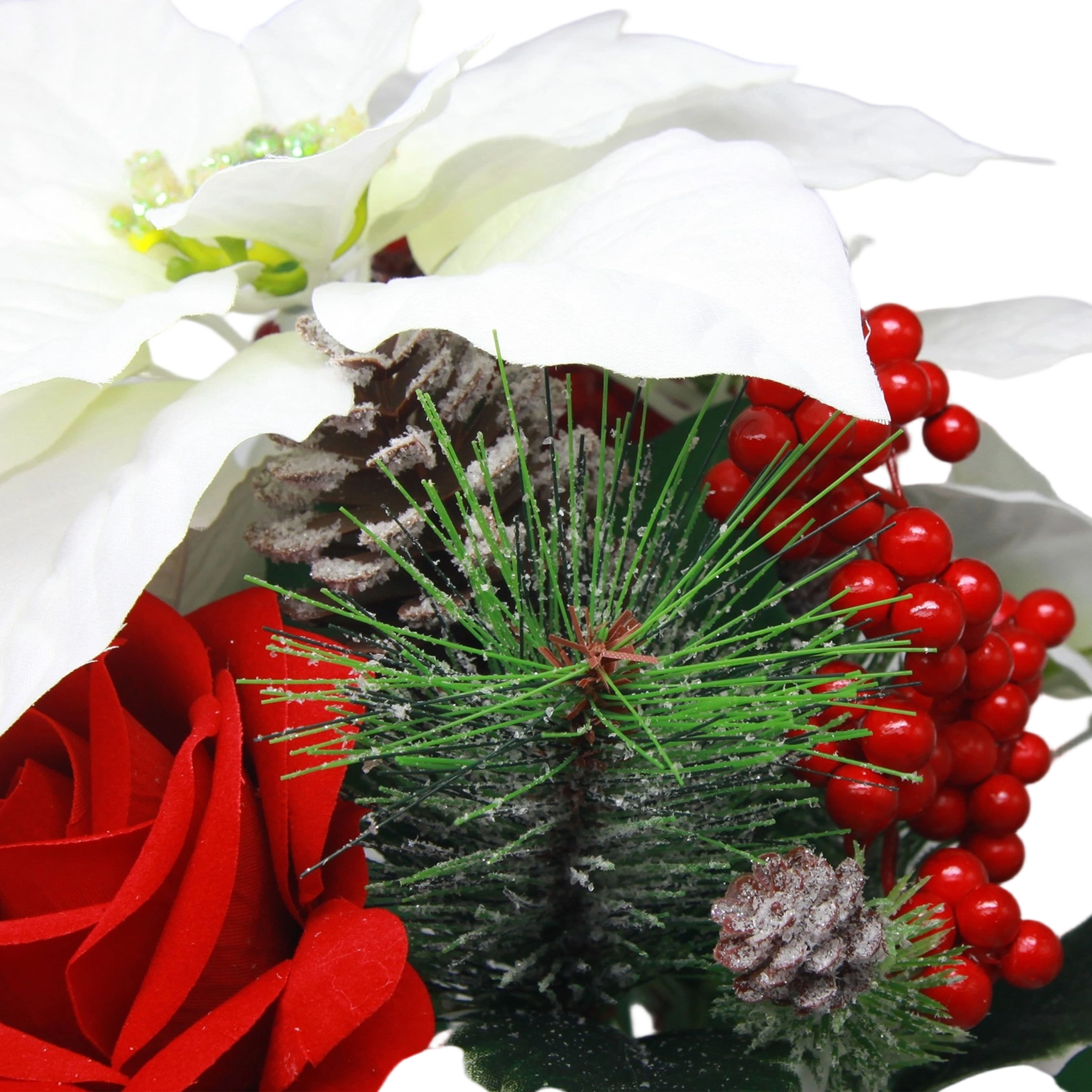 18.5&#x22; White Poinsettia &#x26; Red Rose Mix Deluxe Bush by Ashland&#xAE;