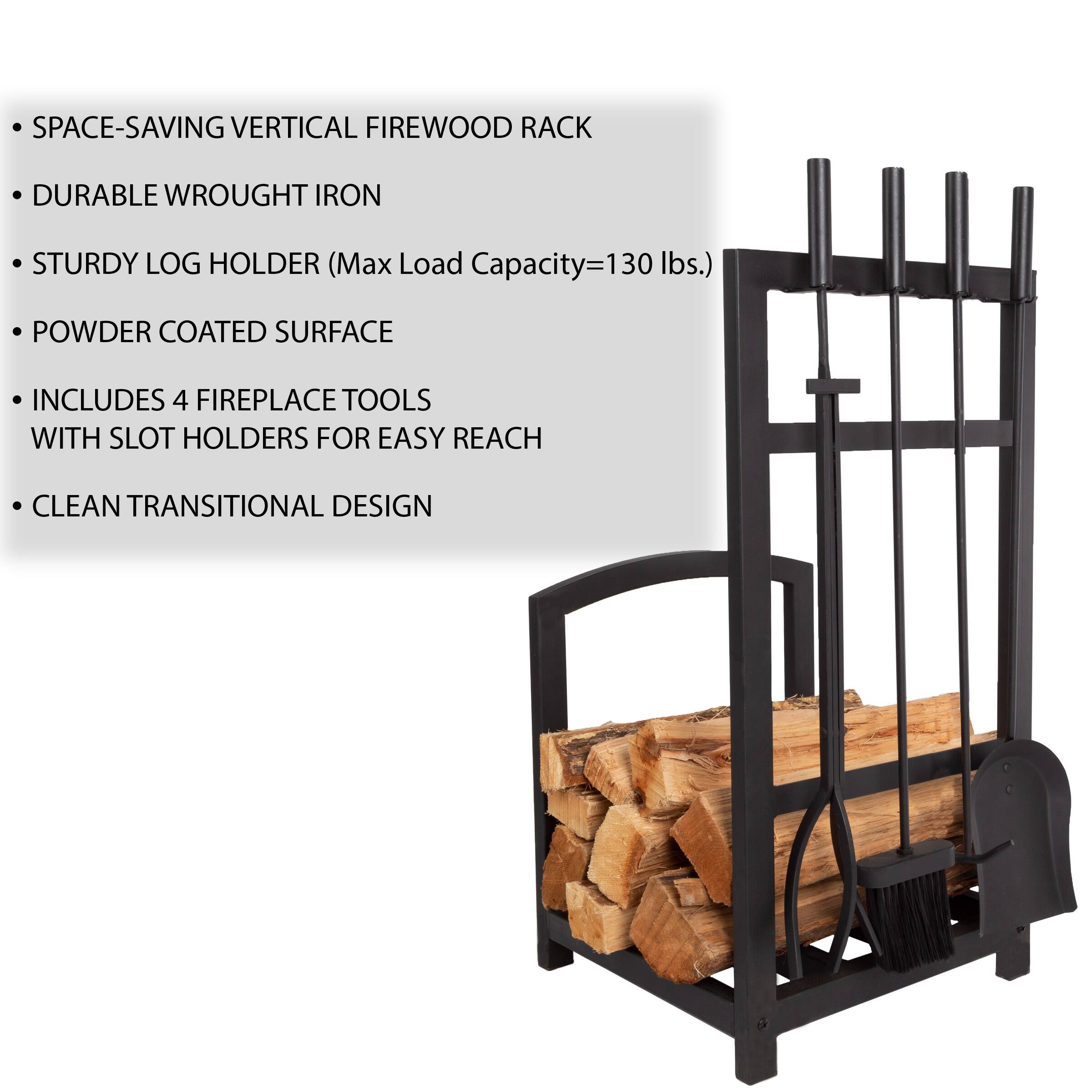 Hastings Home Black Fireplace Tool Set &#x26; Rack