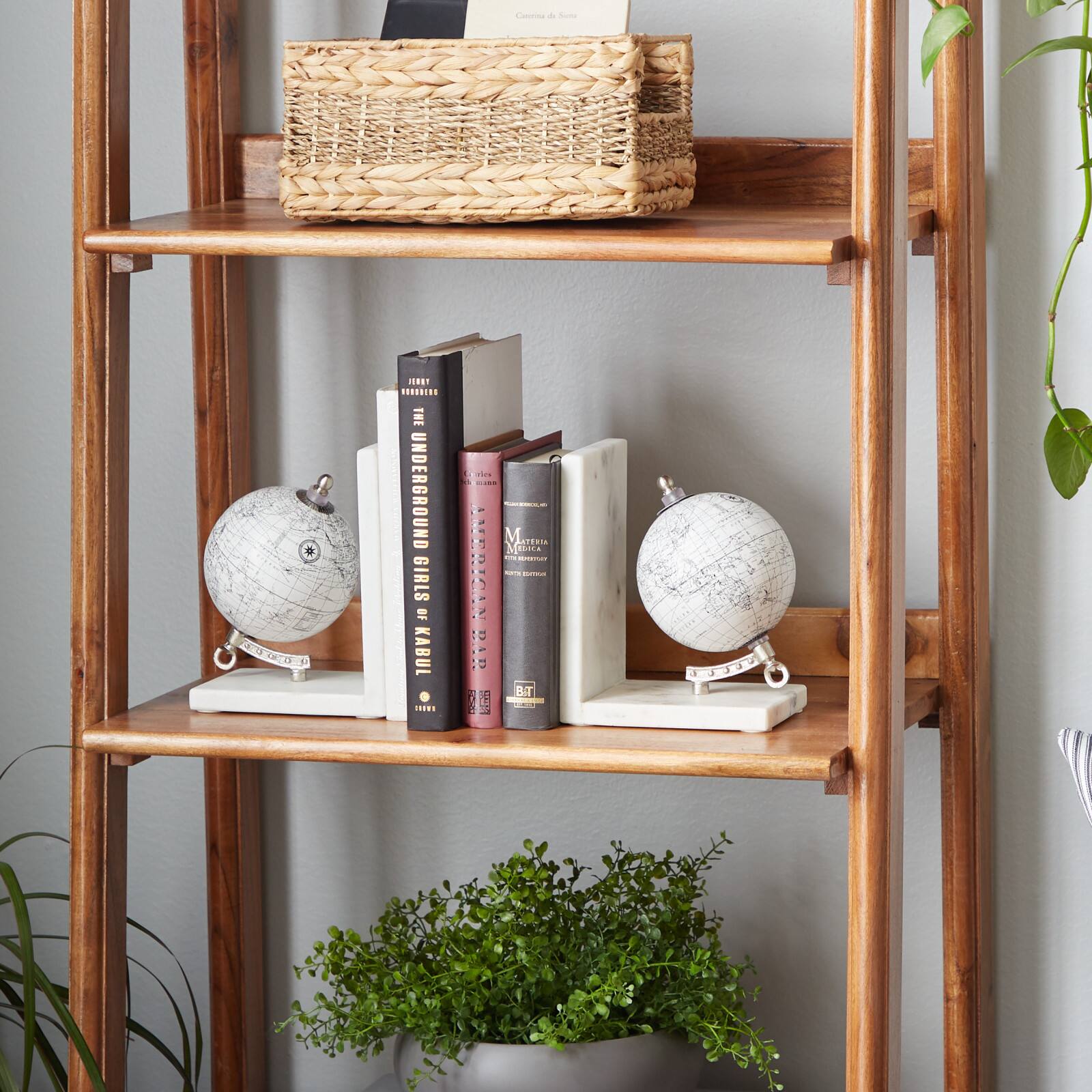 White Stone Contemporary Globe Bookends Set
