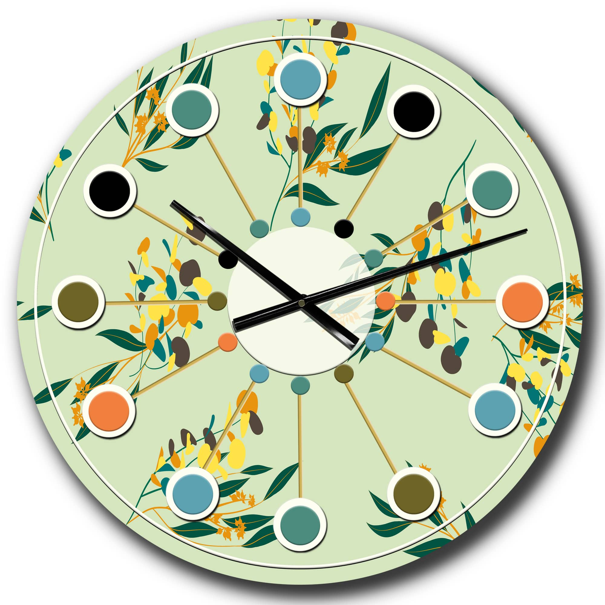 Designart Bright Eucalyptus Floral Pattern III Mid-Century Modern Wall Clock